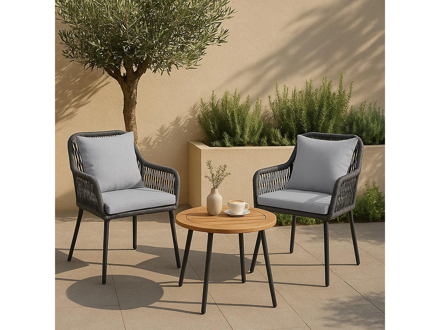 Chaise de jardin MCW-O12 (lot de 2),  anthracite, housse grise