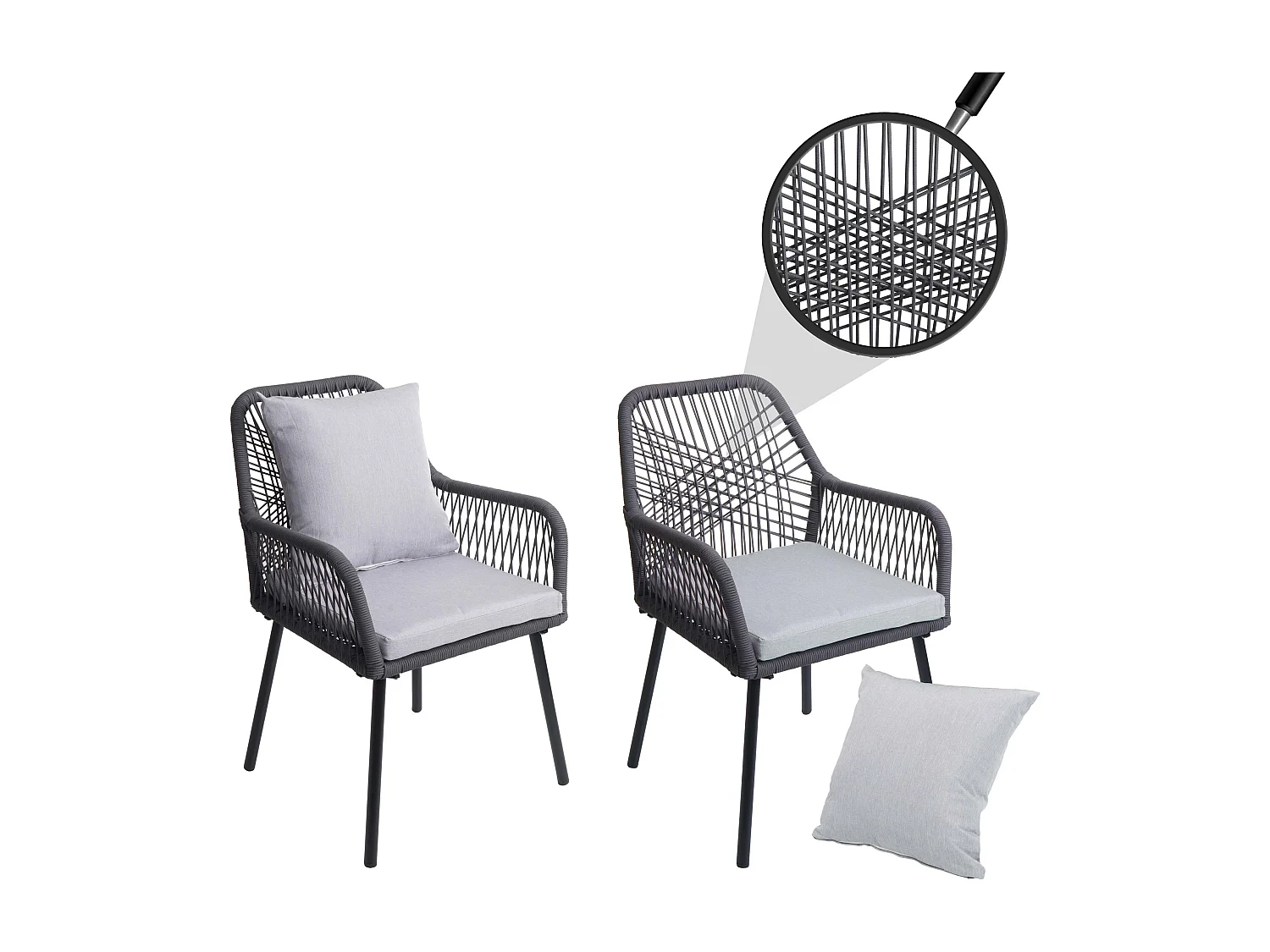 Chaise de jardin MCW-O12 (lot de 2),  anthracite, housse grise