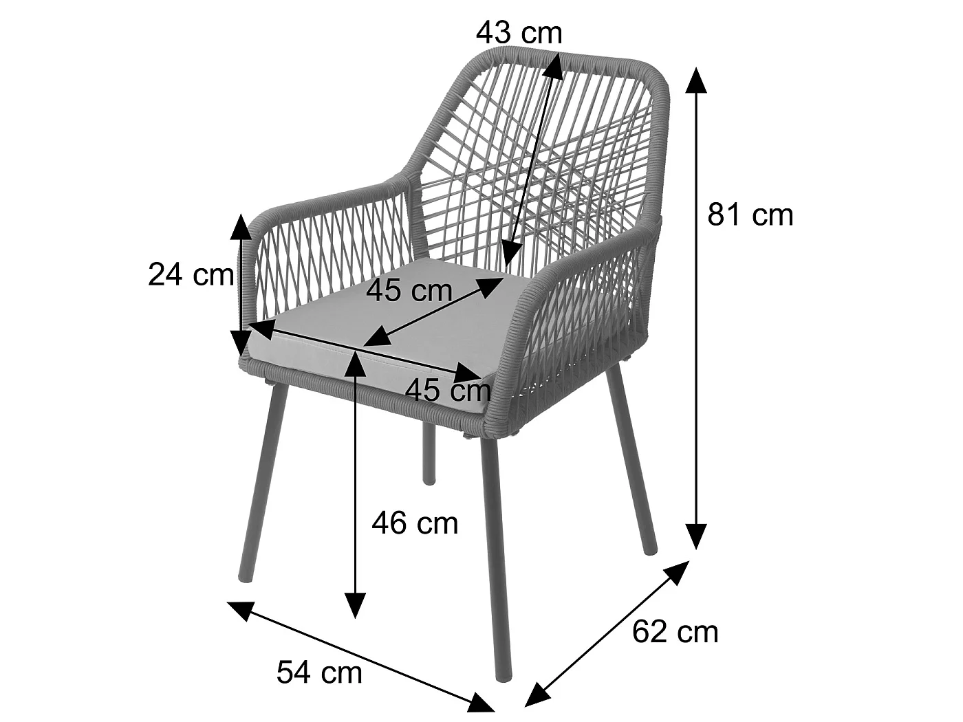 Chaise de jardin MCW-O12 (lot de 2),  anthracite, housse grise