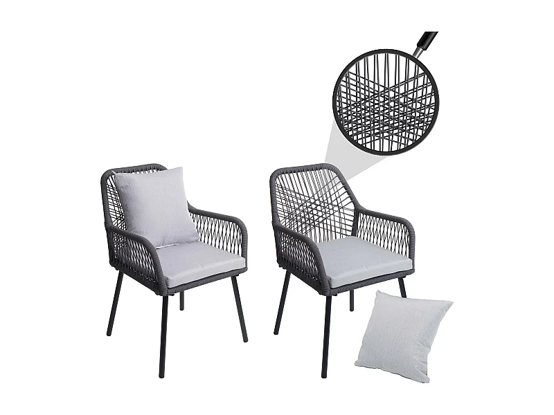 Chaise de jardin MCW-O12 (lot de 2),  anthracite, housse grise