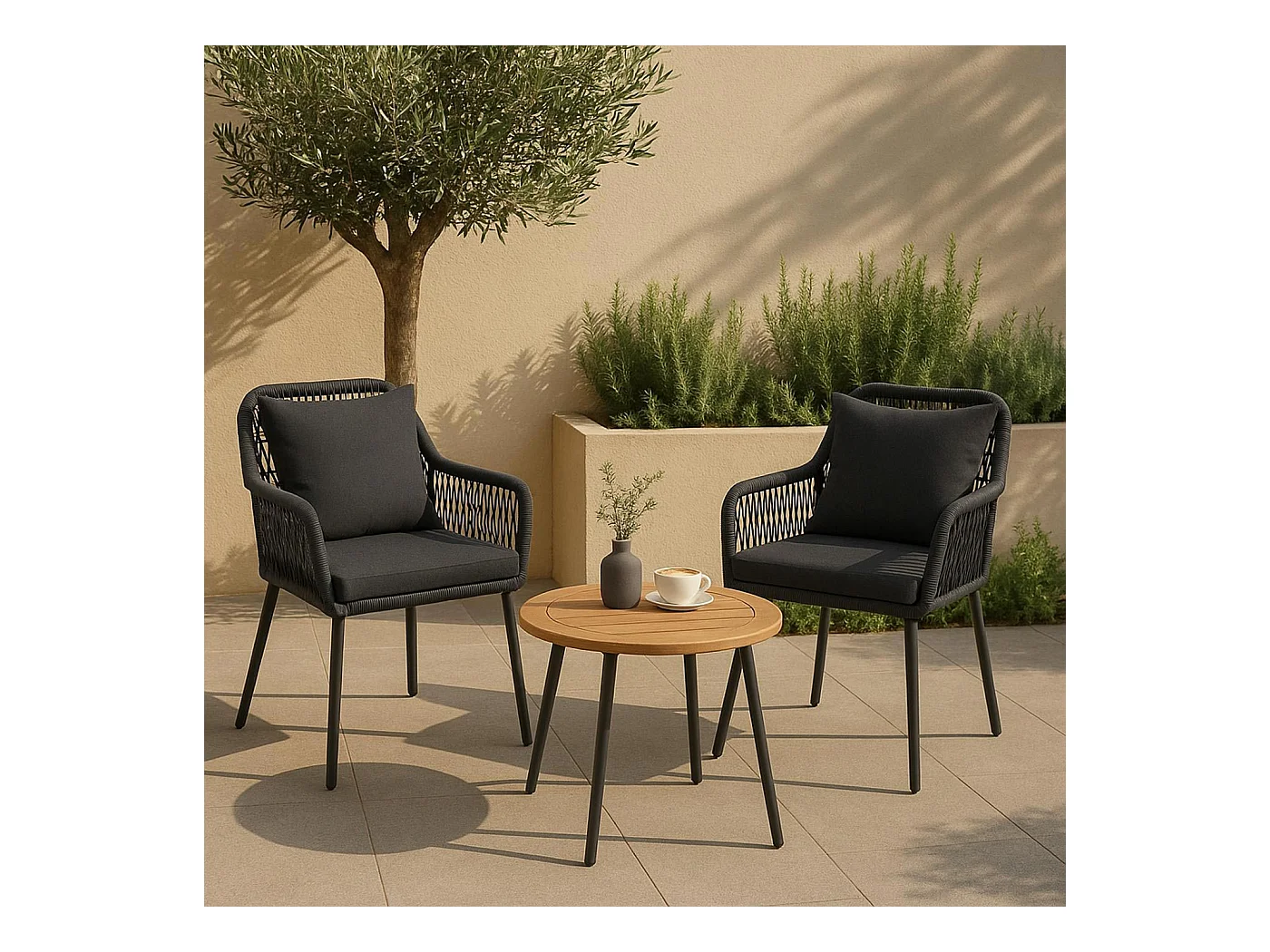 Chaise de jardin MCW-O12 (lot de 2),  anthracite, housse gris foncé