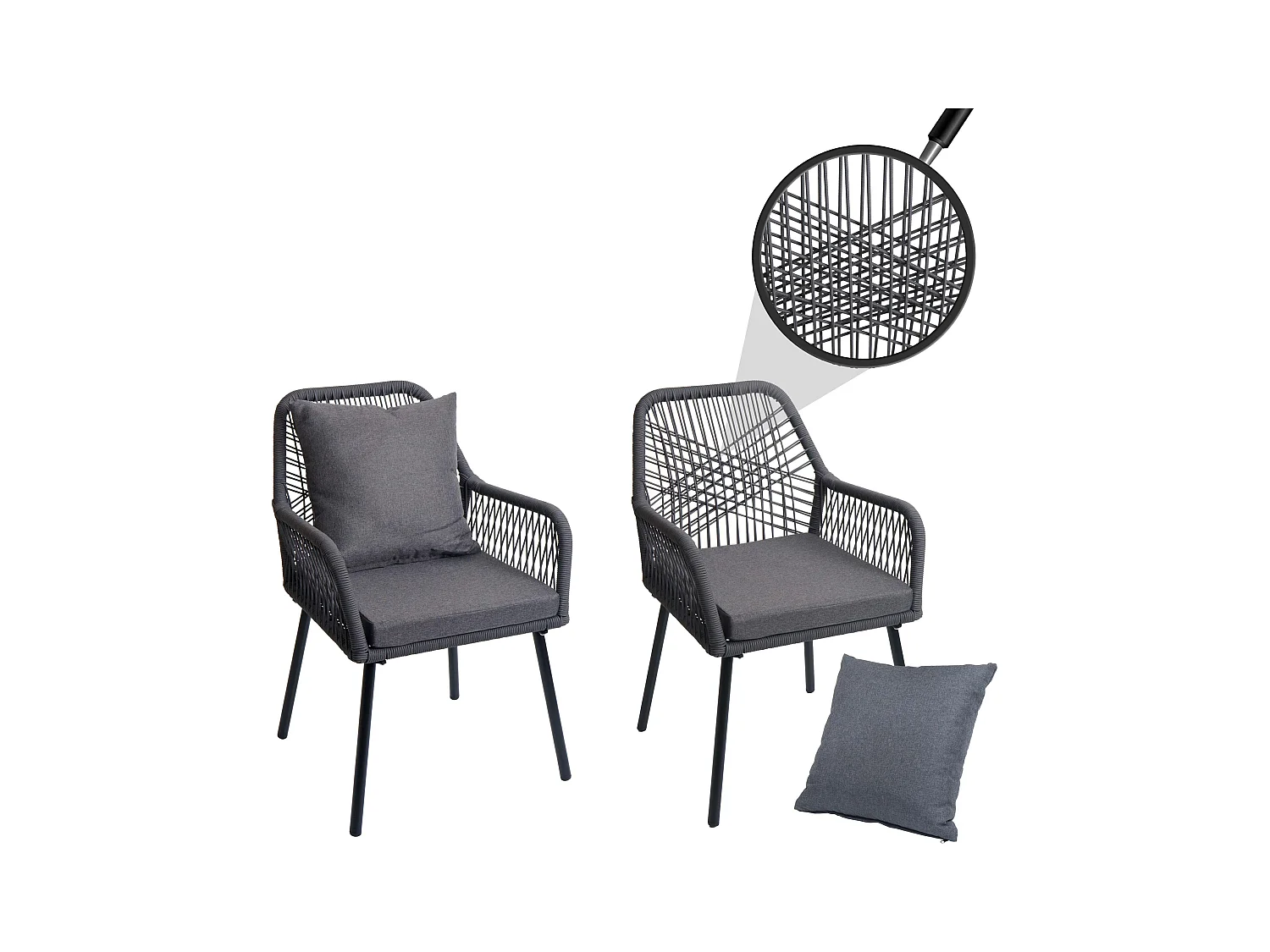 Tuinstoel MCW-O12 (set van 2),  antraciet, bekleding donkergrijs