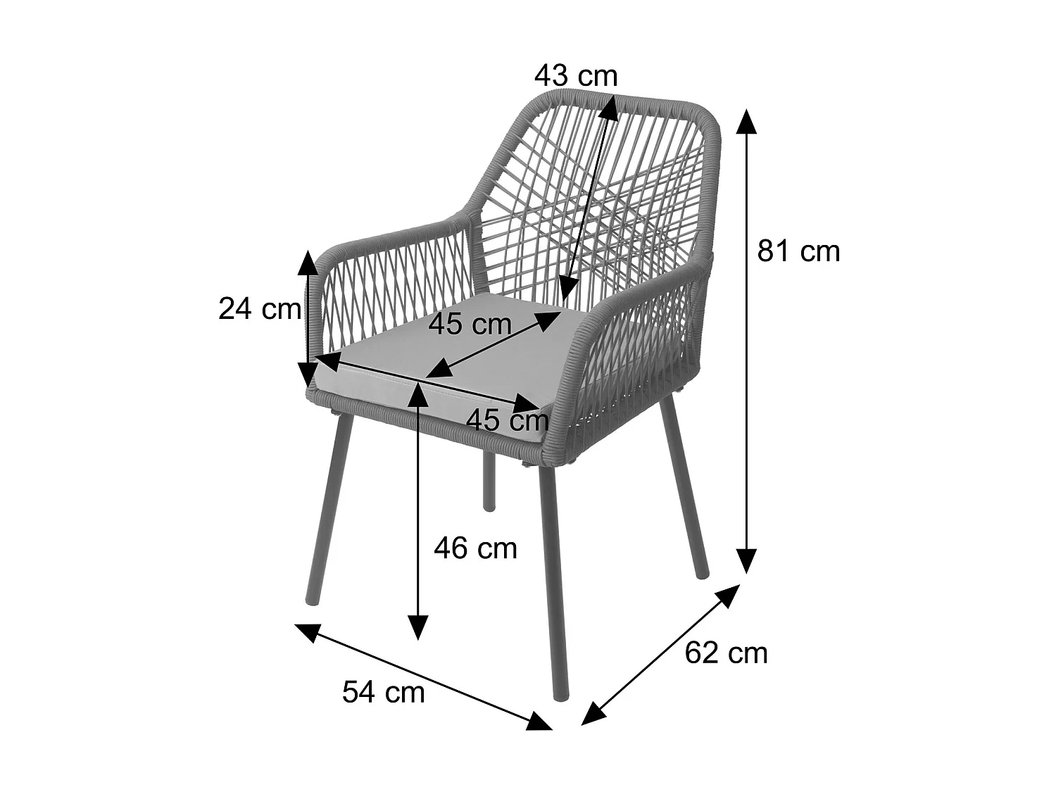 Chaise de jardin MCW-O12 (lot de 2),  anthracite, housse gris foncé