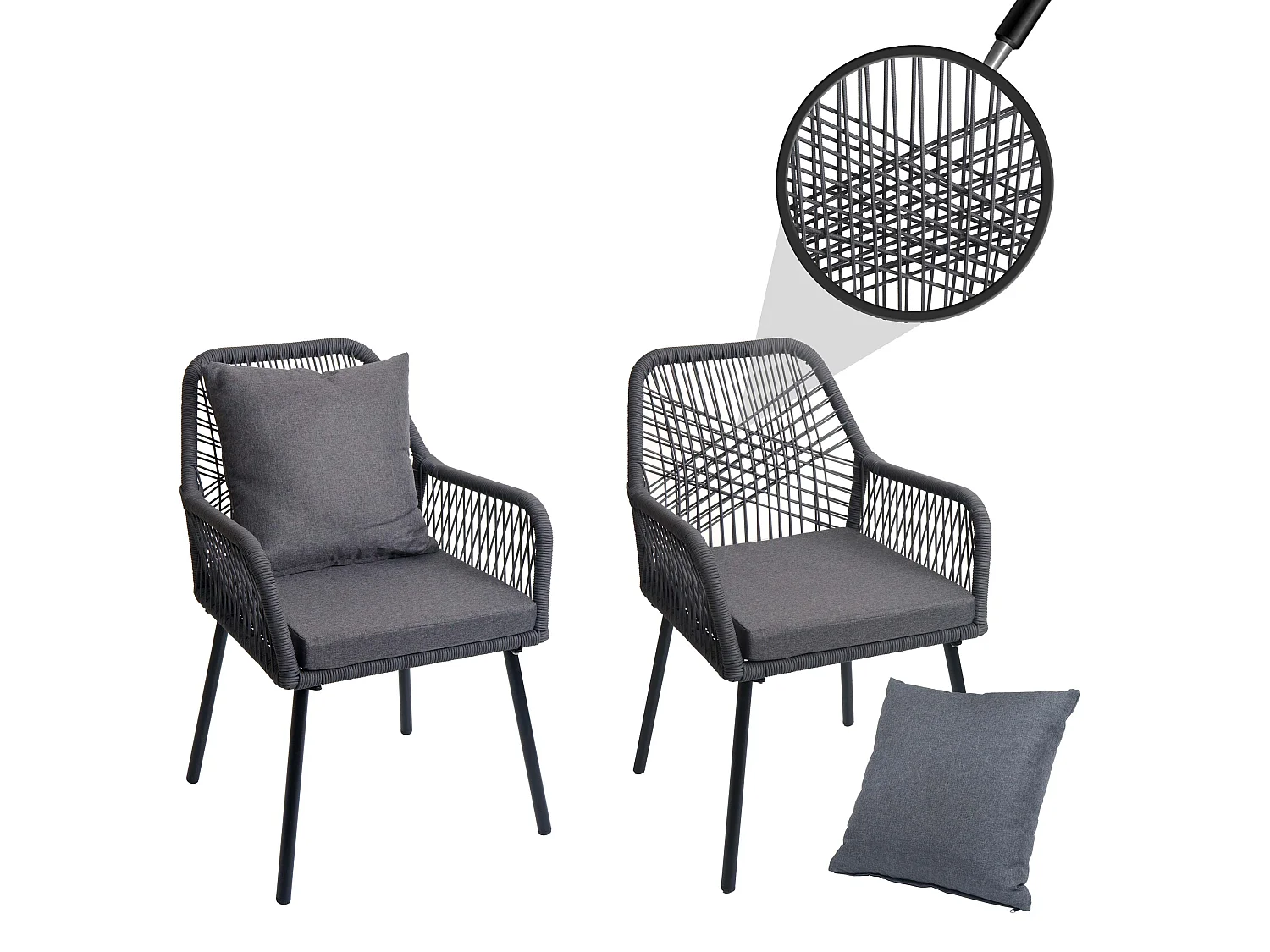 Gartenstuhl MCW-O12 (2er-Set), Anthrazit, Bezug dunkelgrau
