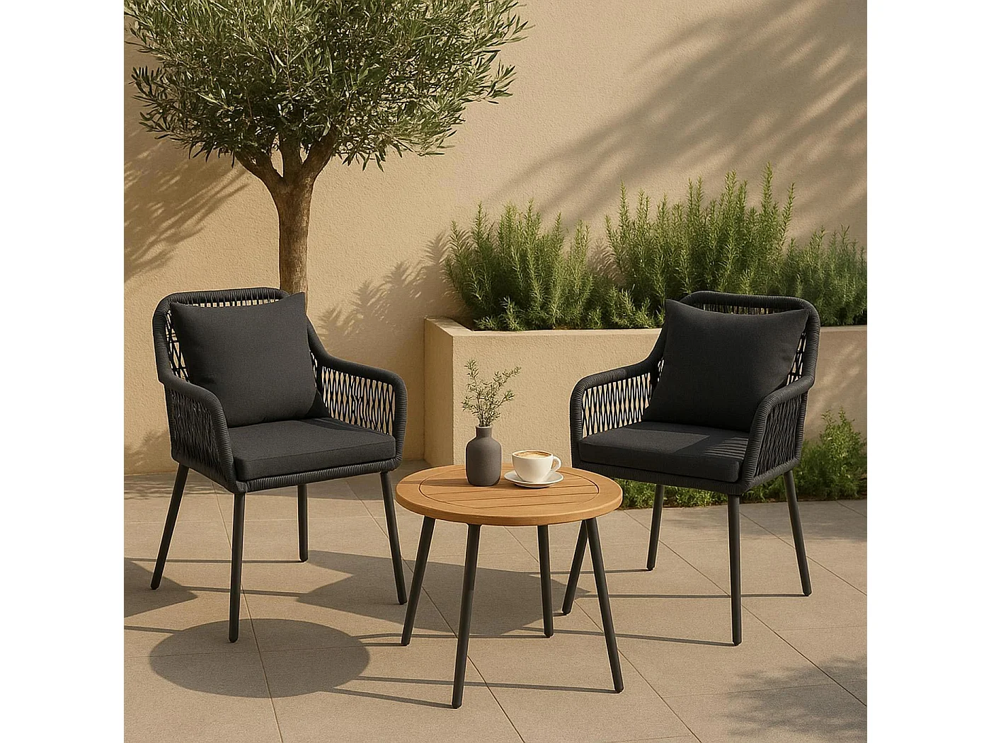 Gartenstuhl MCW-O12 (2er-Set), Anthrazit, Bezug dunkelgrau