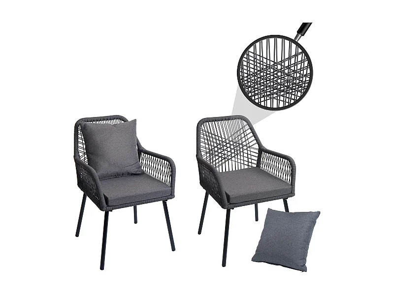 Chaise de jardin MCW-O12 (lot de 2),  anthracite, housse gris foncé