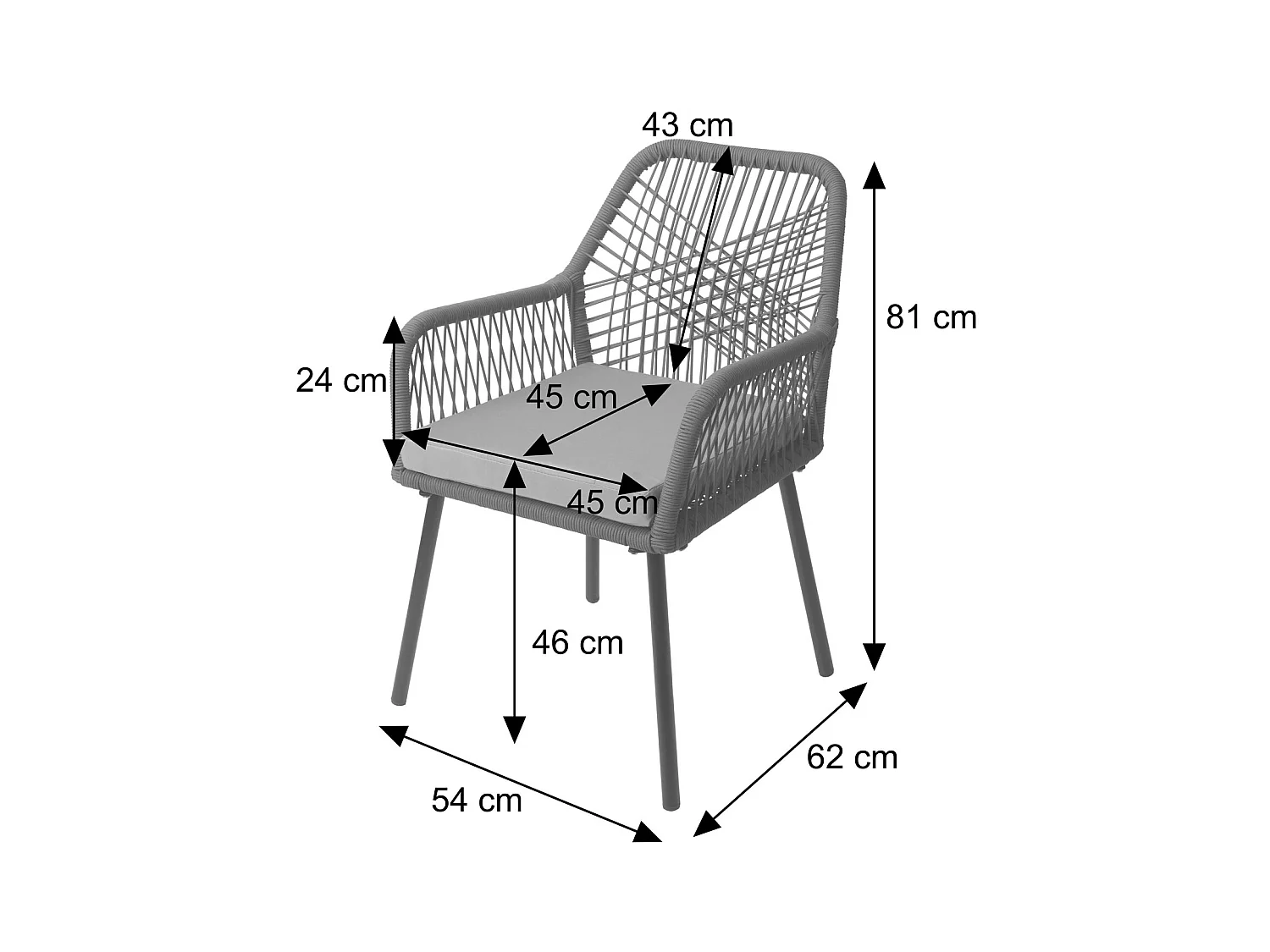 Gartenstuhl MCW-O12 (2er-Set), Grau, Bezug grau