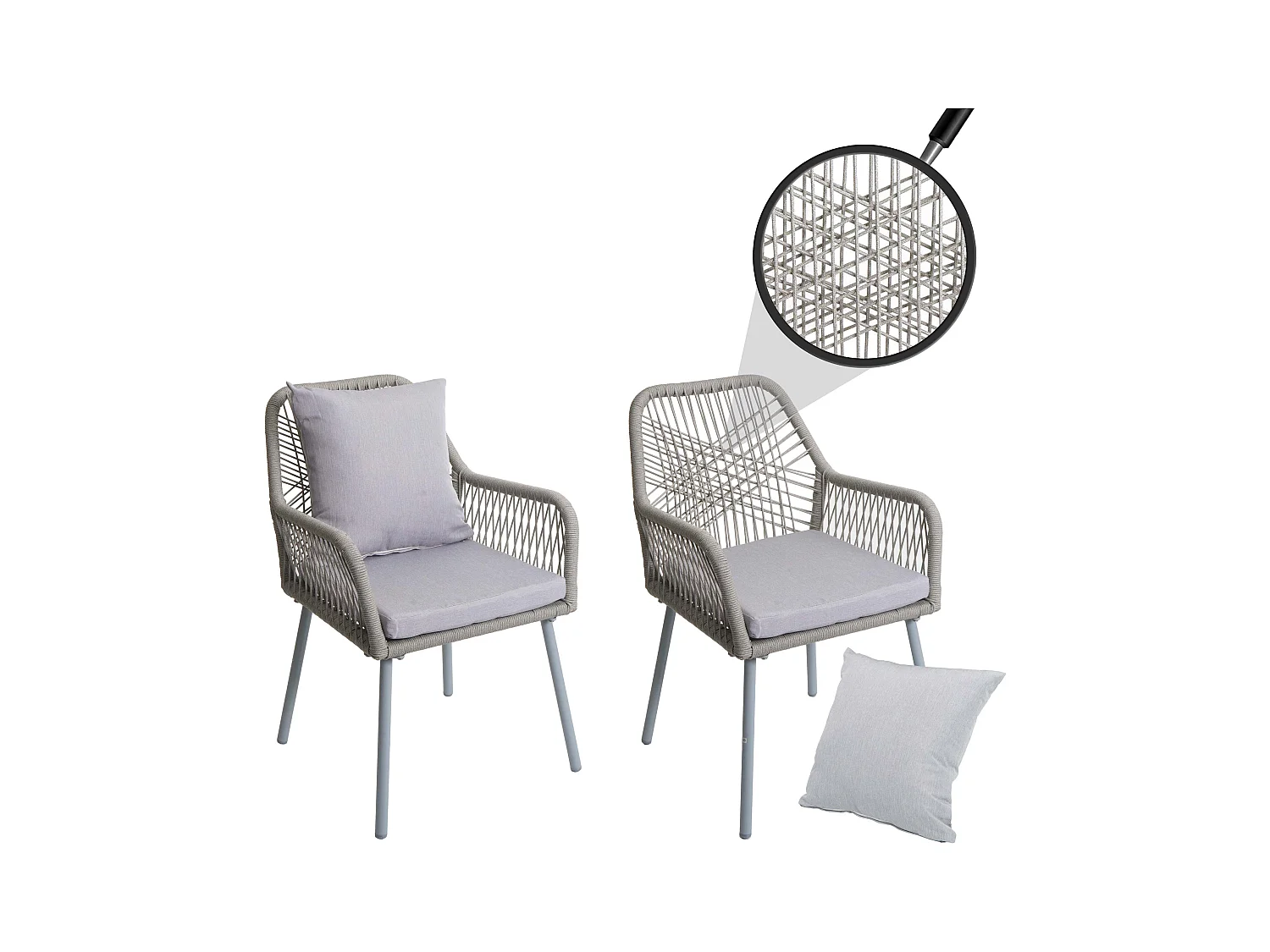Tuinstoel MCW-O12 (set van 2),  grijs, grijze hoes