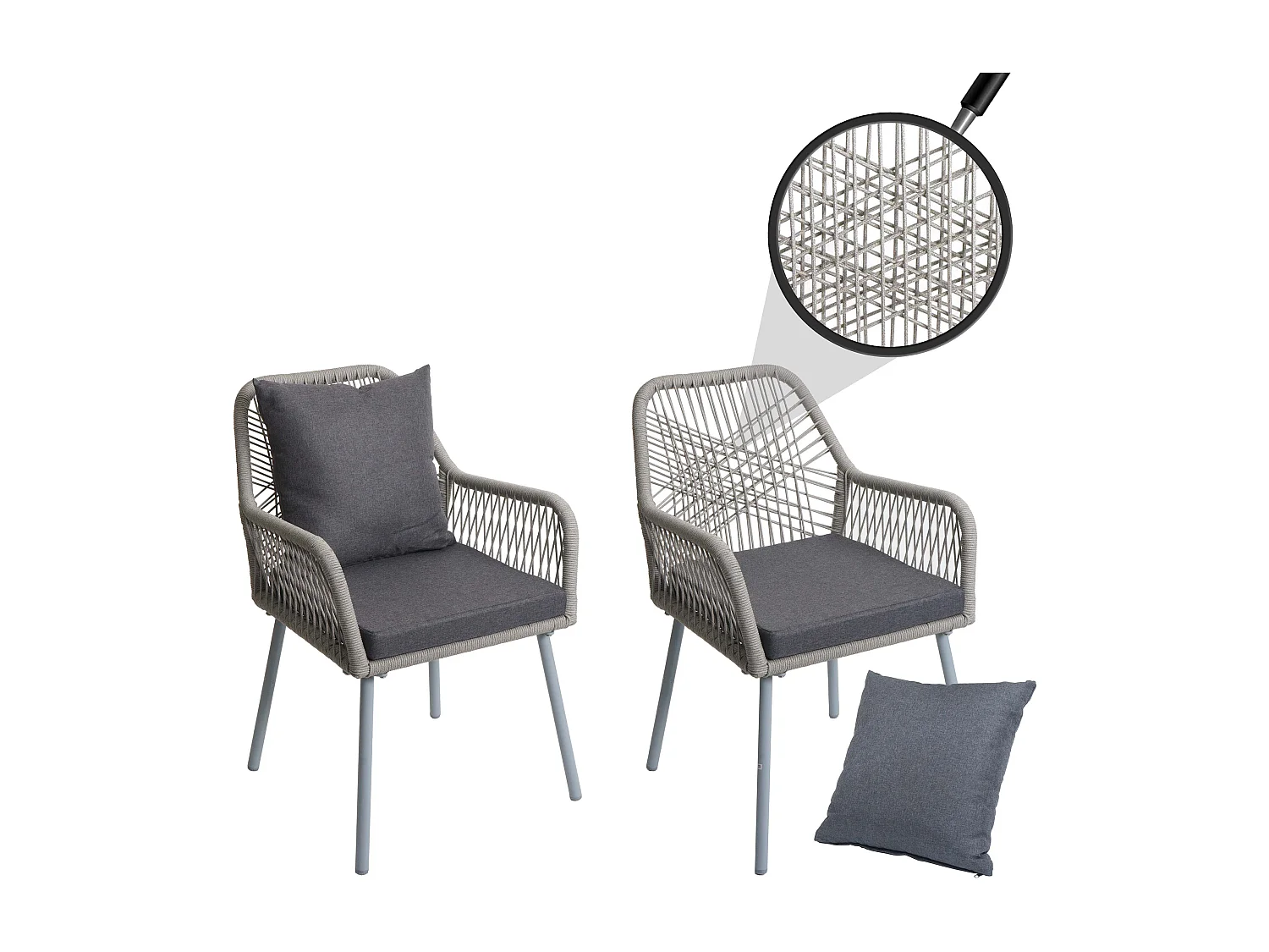 Chaise de jardin MCW-O12 (lot de 2),  gris, housse gris foncé