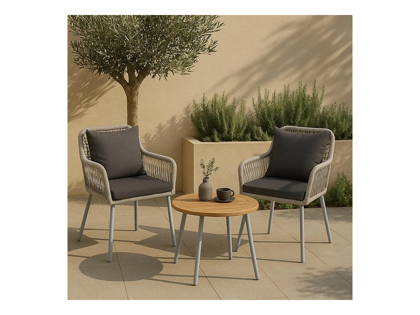 Chaise de jardin MCW-O12 (lot de 2),  gris, housse gris foncé