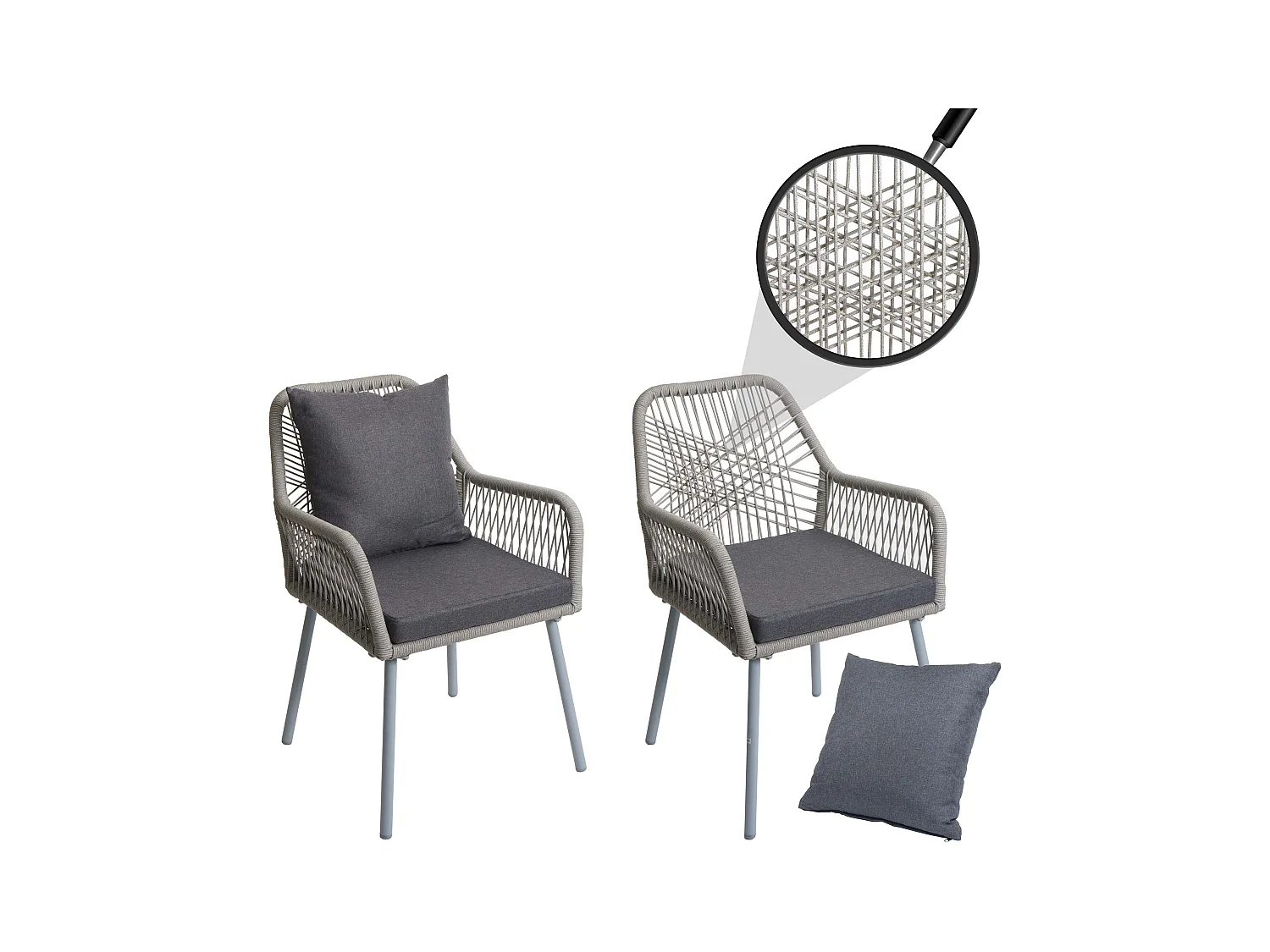 Tuinstoel MCW-O12 (set van 2),  grijs, bekleding donkergrijs