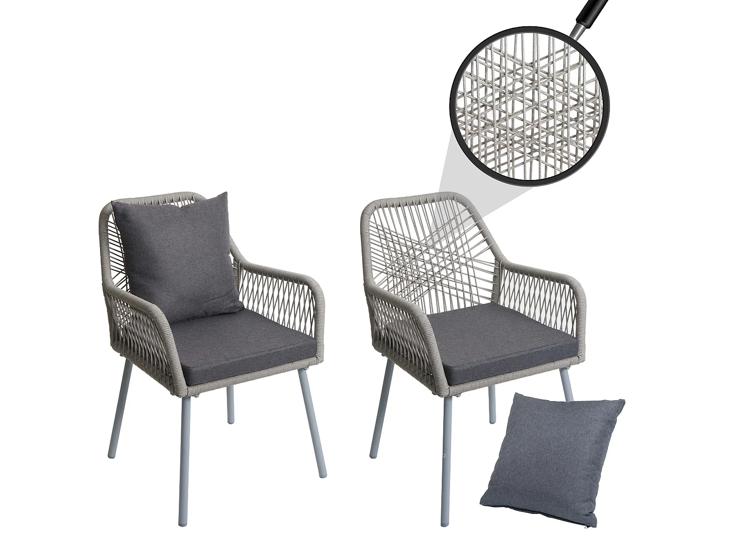 Chaise de jardin MCW-O12 (lot de 2),  gris, housse gris foncé