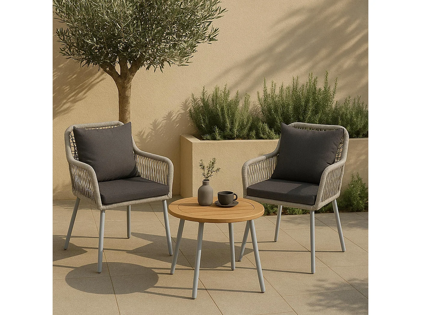 Chaise de jardin MCW-O12 (lot de 2),  gris, housse gris foncé