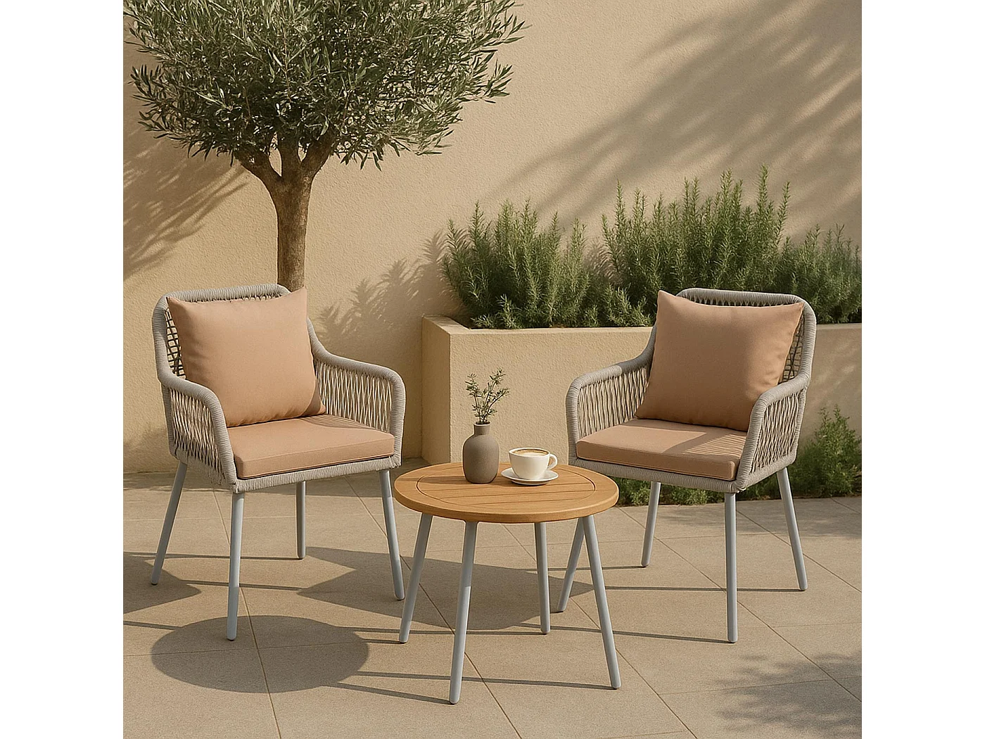 Gartenstuhl MCW-O12 (2er-Set), Grau, Bezug taupe