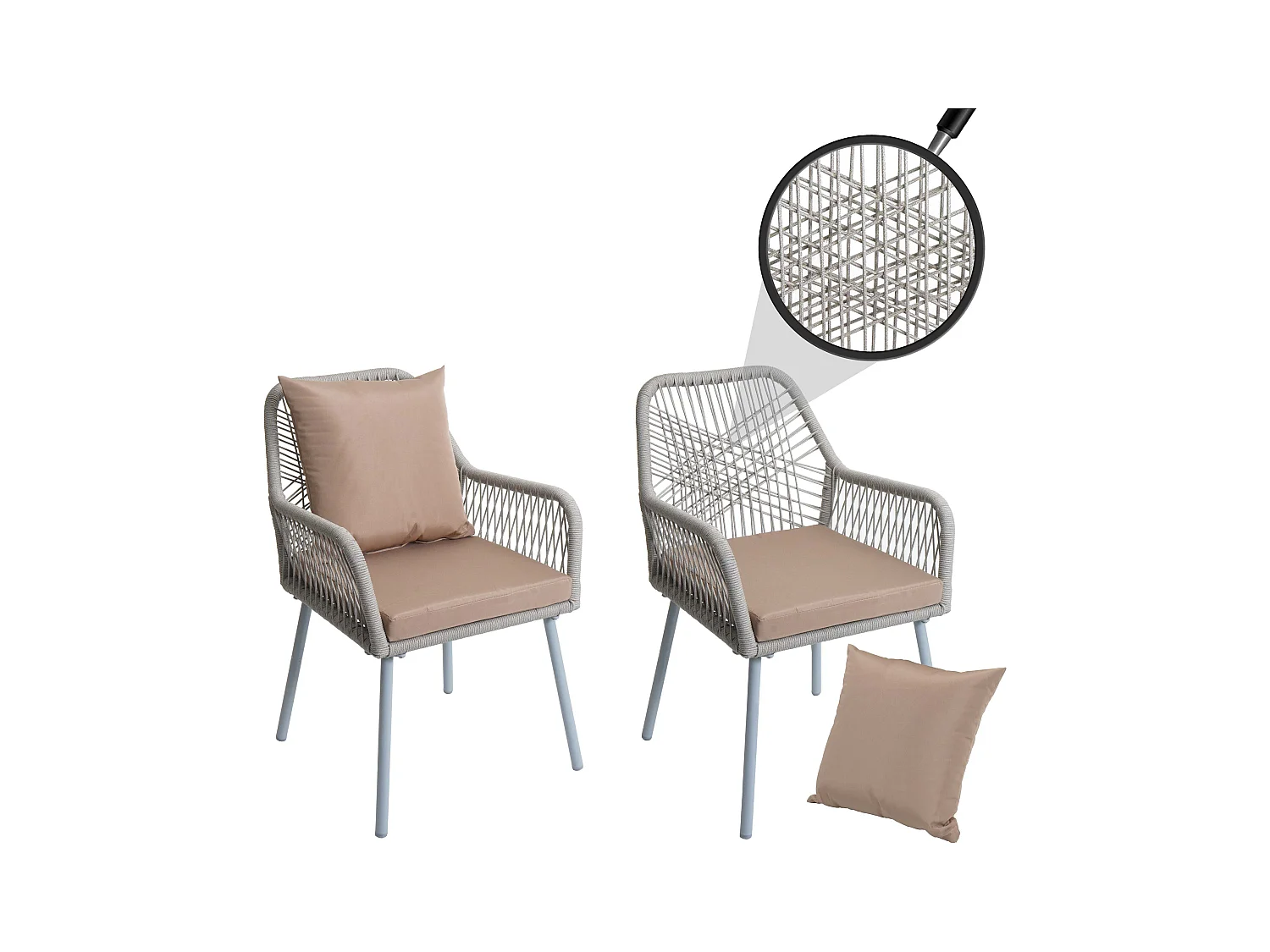 Tuinstoel MCW-O12 (set van 2),  grijs, bekleding taupe