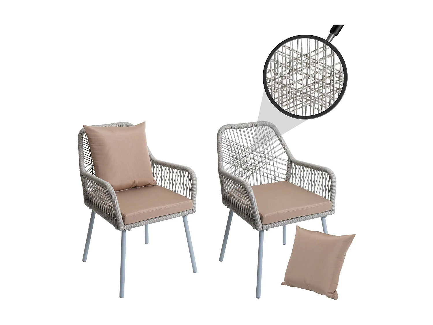 Tuinstoel MCW-O12 (set van 2),  grijs, bekleding taupe