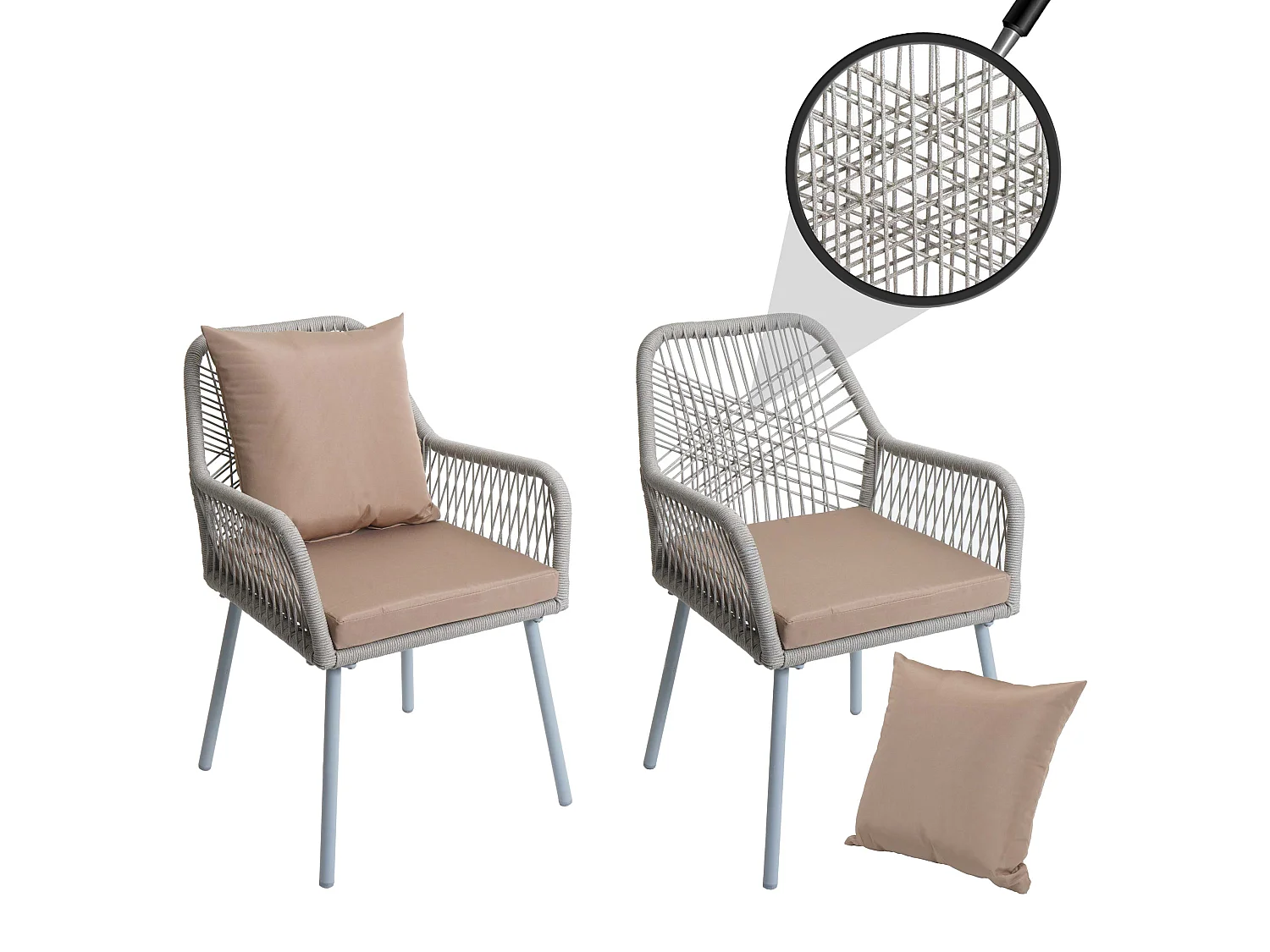 Tuinstoel MCW-O12 (set van 2),  grijs, bekleding taupe