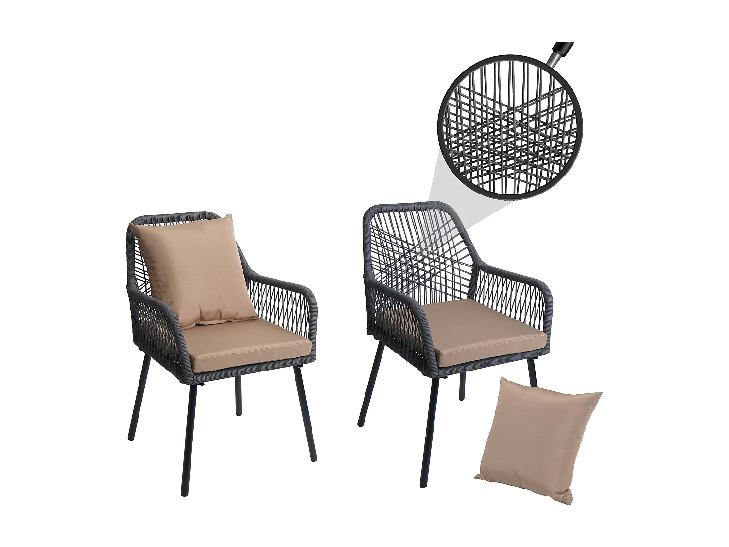 Gartenstuhl MCW-O12 (2er-Set), Anthrazit, Bezug taupe