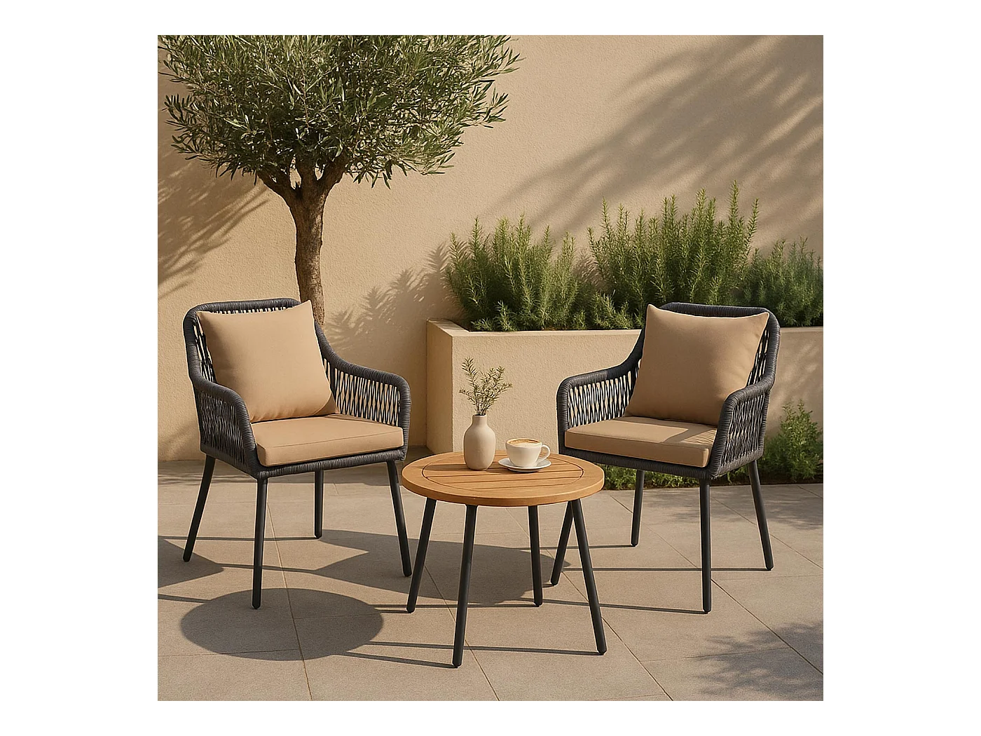 Gartenstuhl MCW-O12 (2er-Set), Anthrazit, Bezug taupe