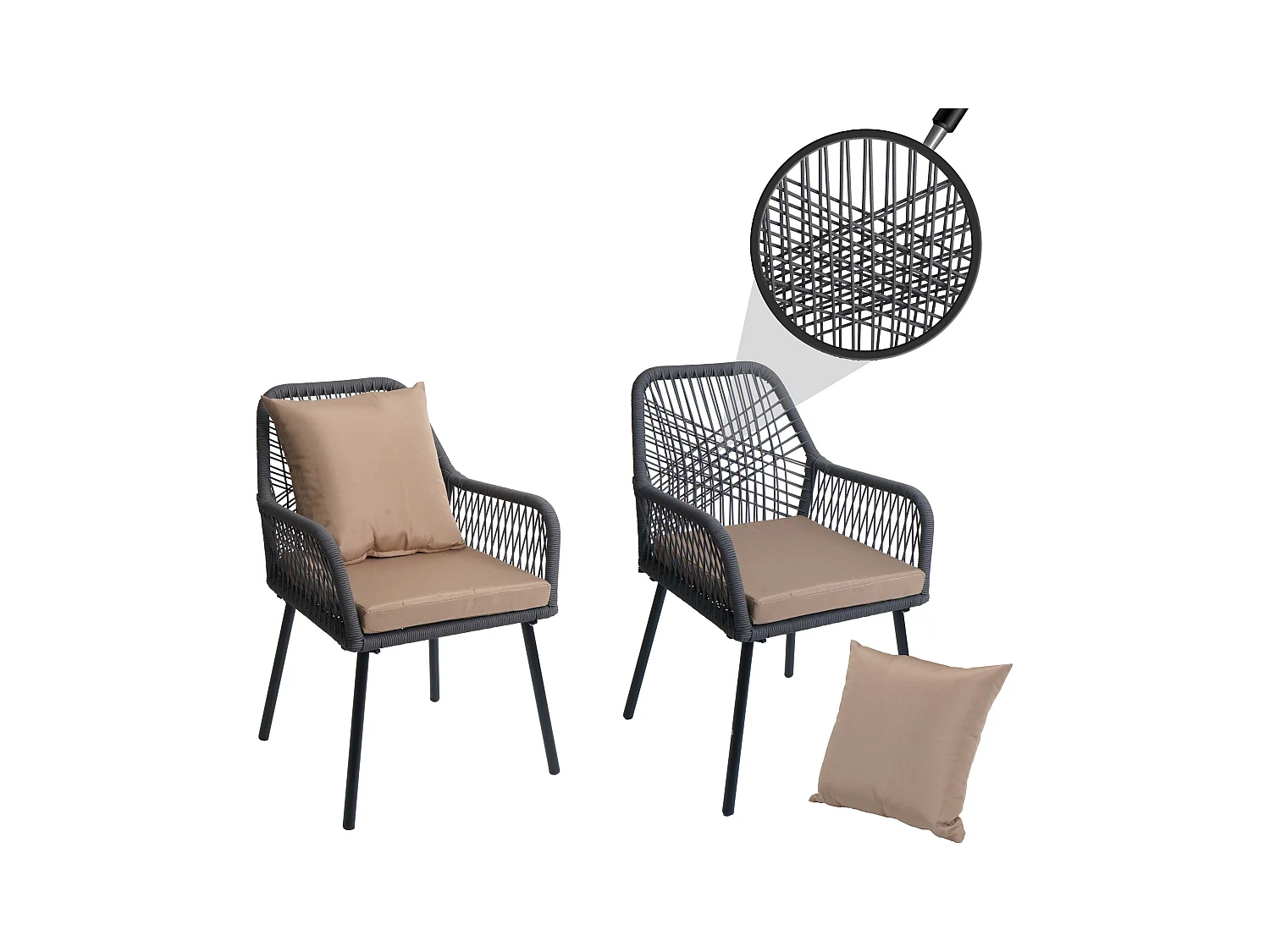 Tuinstoel MCW-O12 (set van 2),  antraciet, bekleding taupe