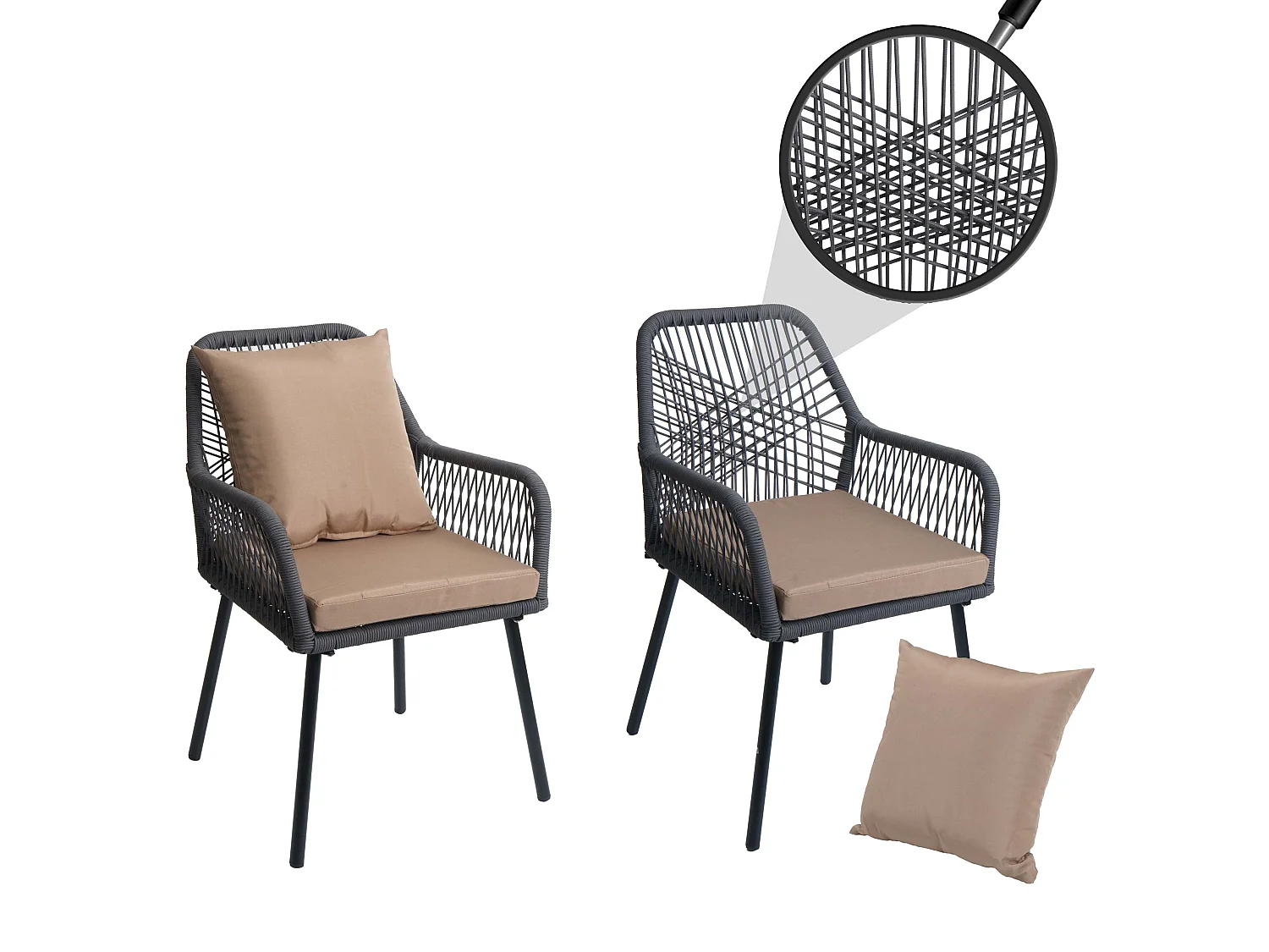 Chaise de jardin MCW-O12 (lot de 2),  anthracite, housse taupe