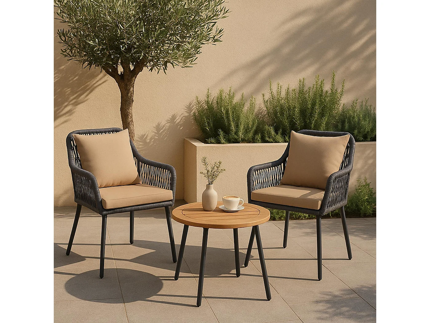 Chaise de jardin MCW-O12 (lot de 2),  anthracite, housse taupe