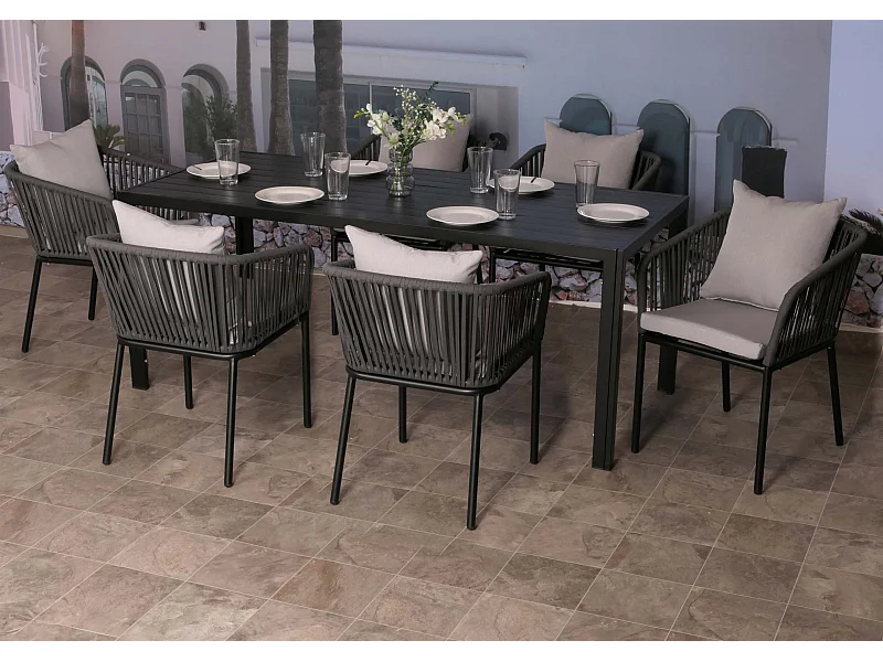 Gartengarnitur MCW-N41 (7-teilig), Anthrazit Kissen hellgrau