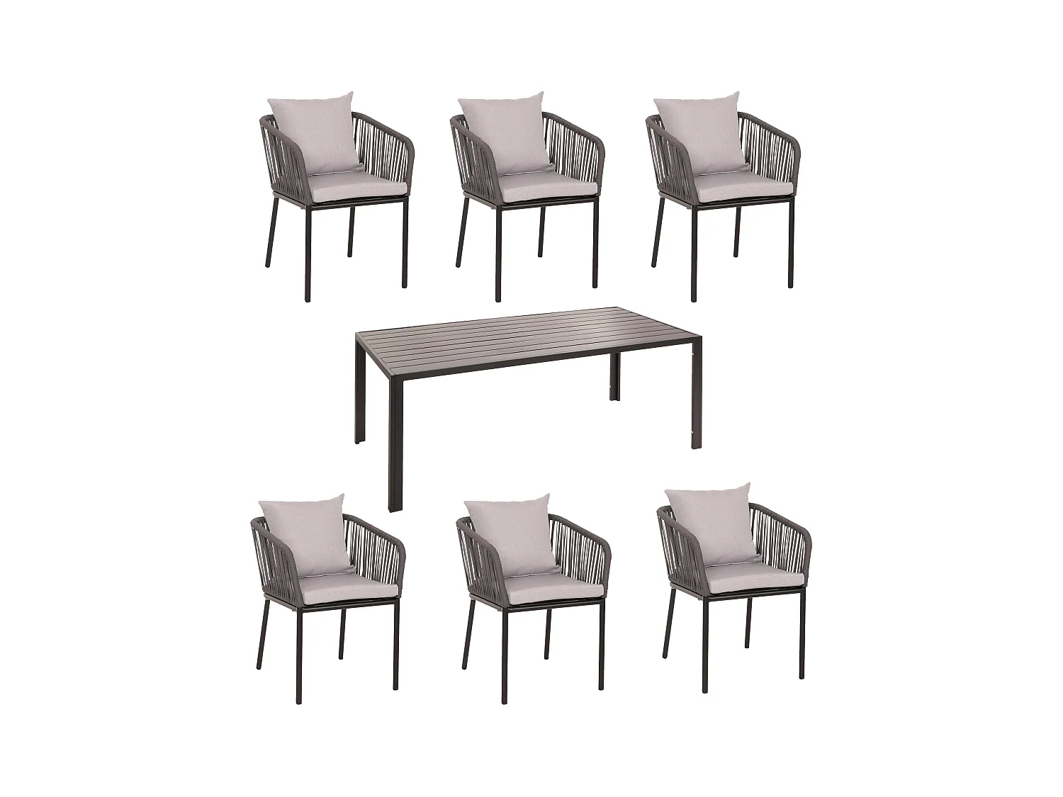 Gartengarnitur MCW-N41 (7-teilig), Anthrazit Kissen hellgrau