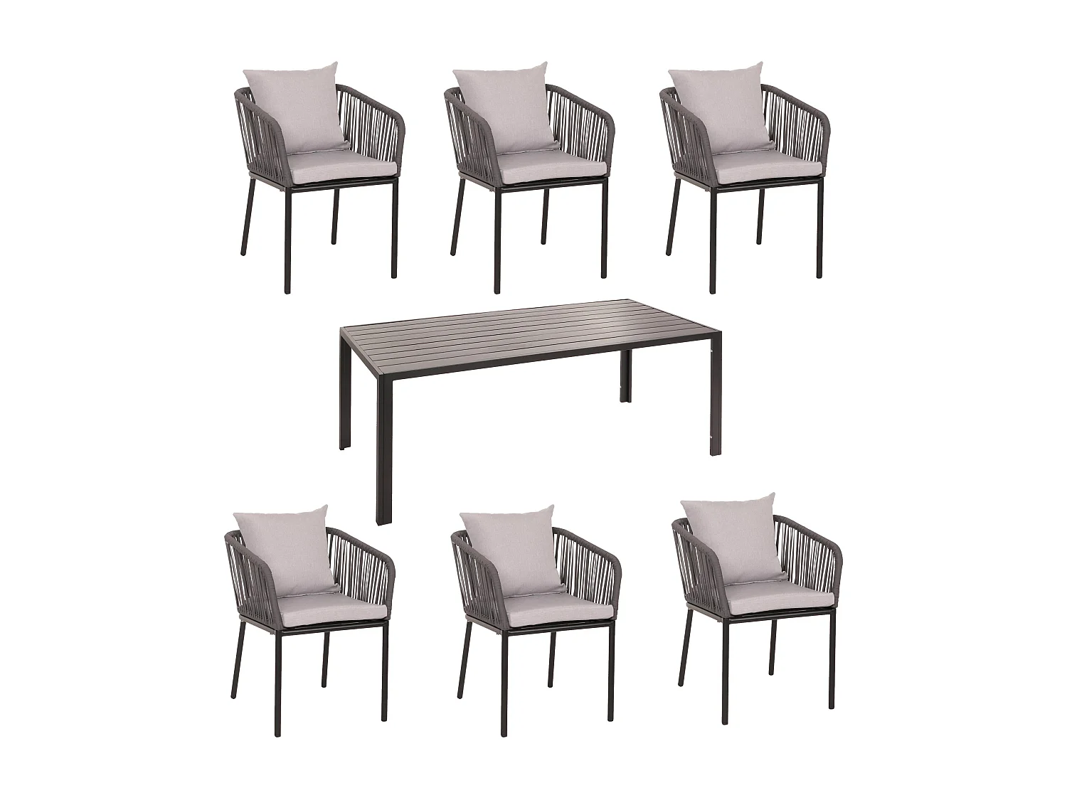 Gartengarnitur MCW-N41 (7-teilig), Anthrazit Kissen hellgrau