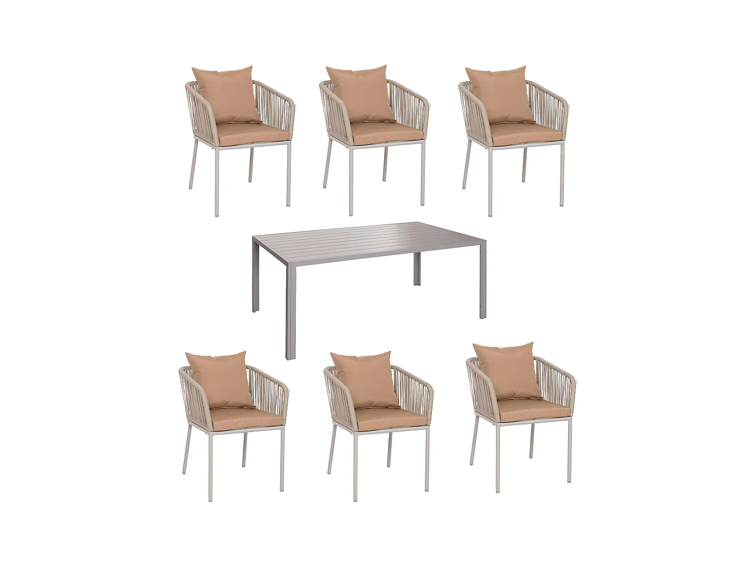 Gartengarnitur MCW-N41 (7-teilig), Hellgrau Kissen taupe