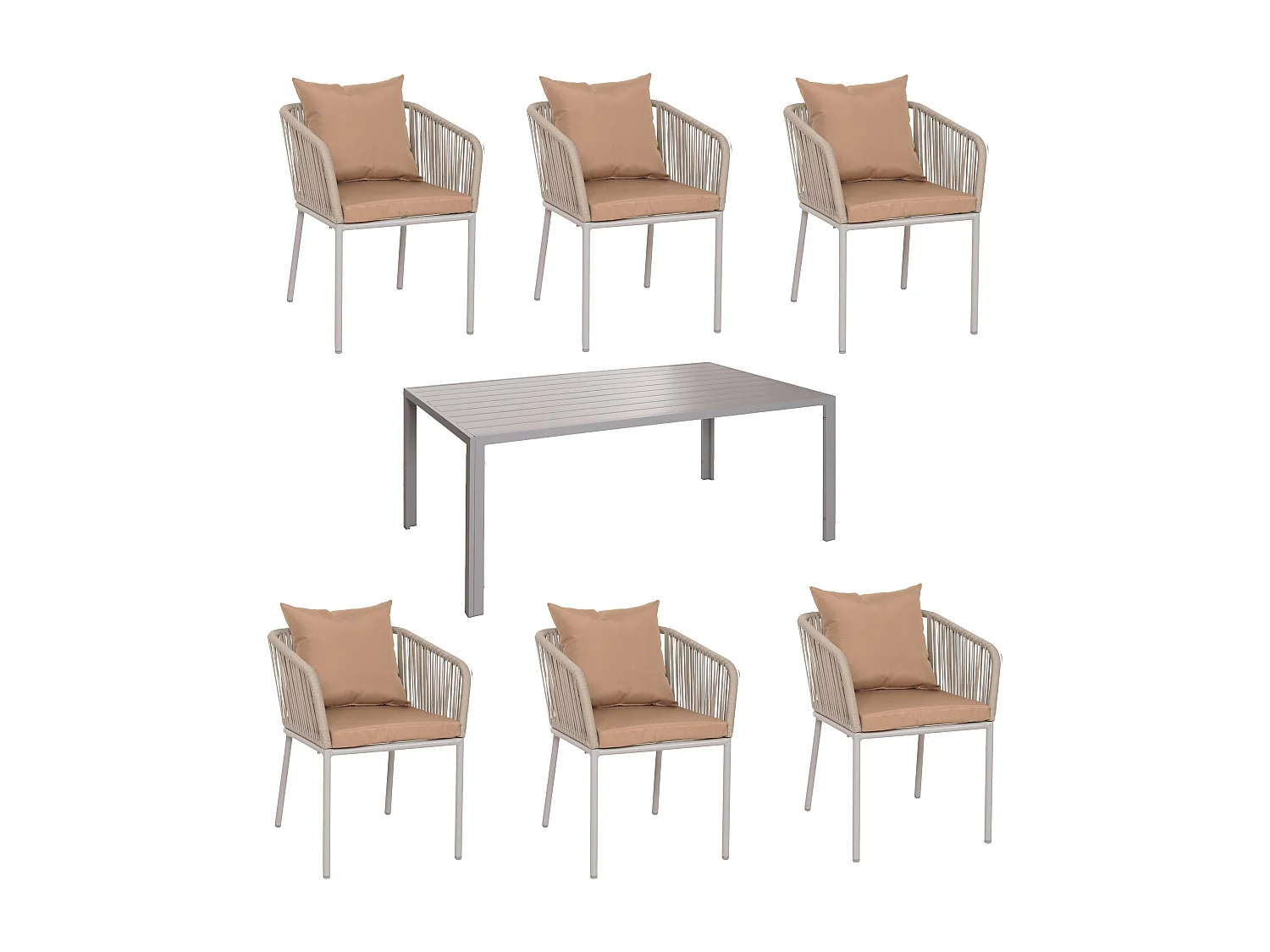 Gartengarnitur MCW-N41 (7-teilig), Hellgrau Kissen taupe