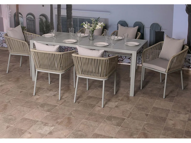 Gartengarnitur MCW-N41 (7-teilig), Hellgrau Kissen hellgrau