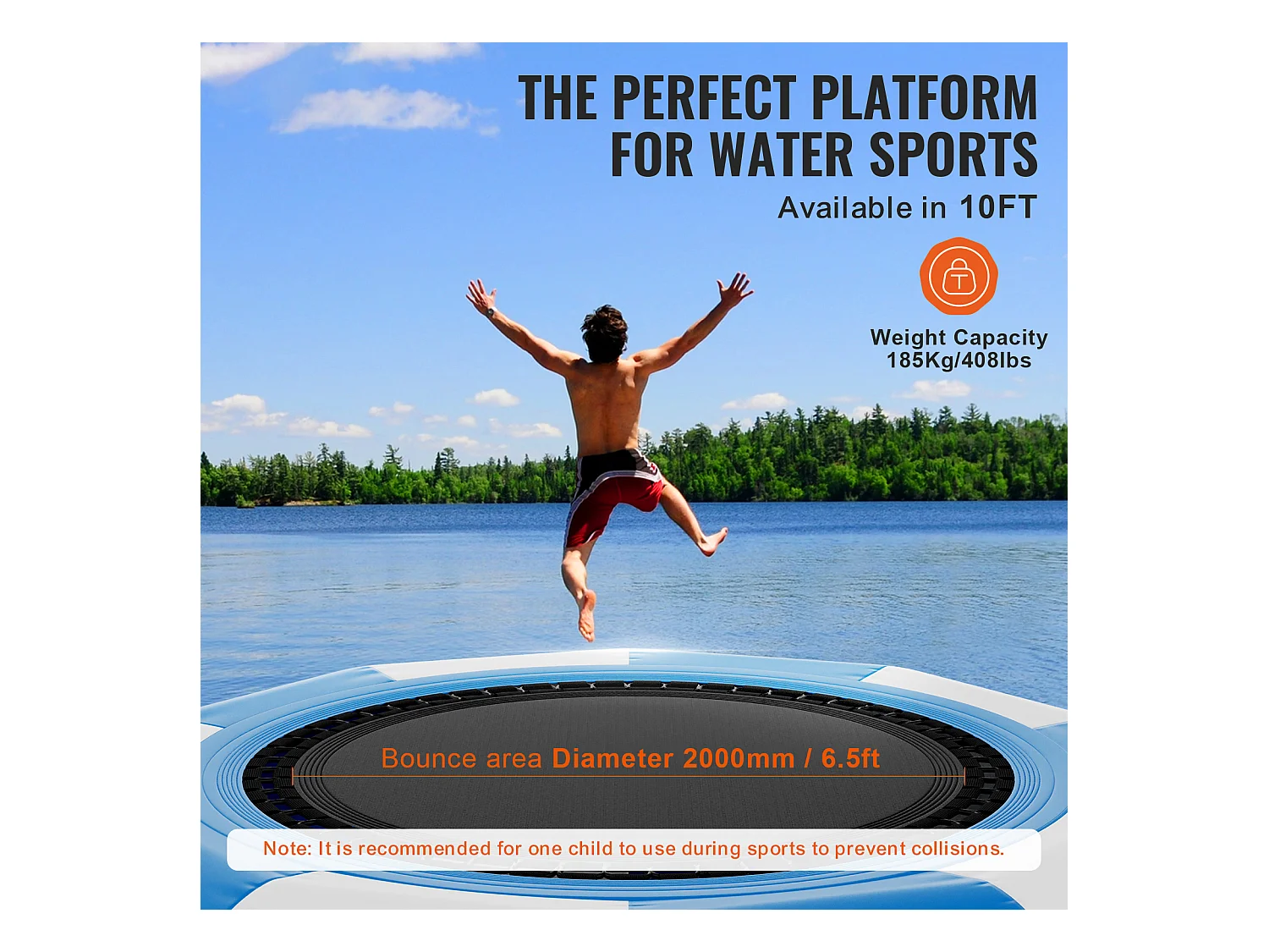 Trampoline Aquatique Gonflable SucceBuy, 310 cm, Plate-forme de Natation pour Piscine et Lac