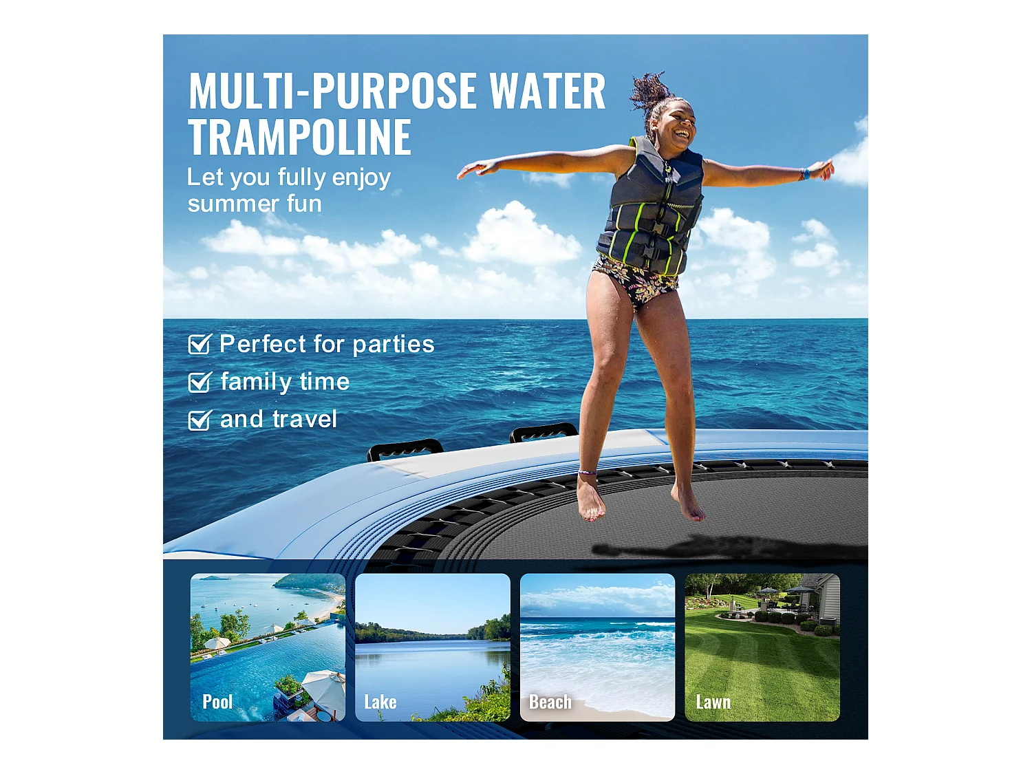 Trampoline Aquatique Gonflable SucceBuy, 310 cm, Plate-forme de Natation pour Piscine et Lac