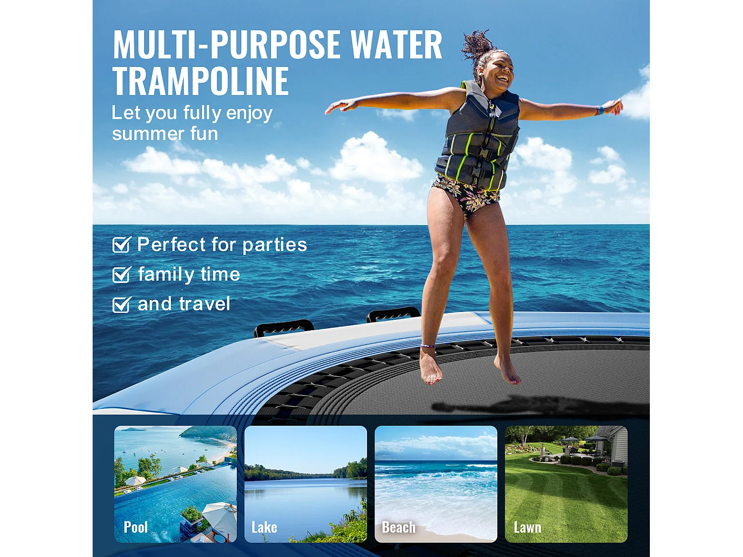 Trampoline Aquatique Gonflable SucceBuy, 310 cm, Plate-forme de Natation pour Piscine et Lac