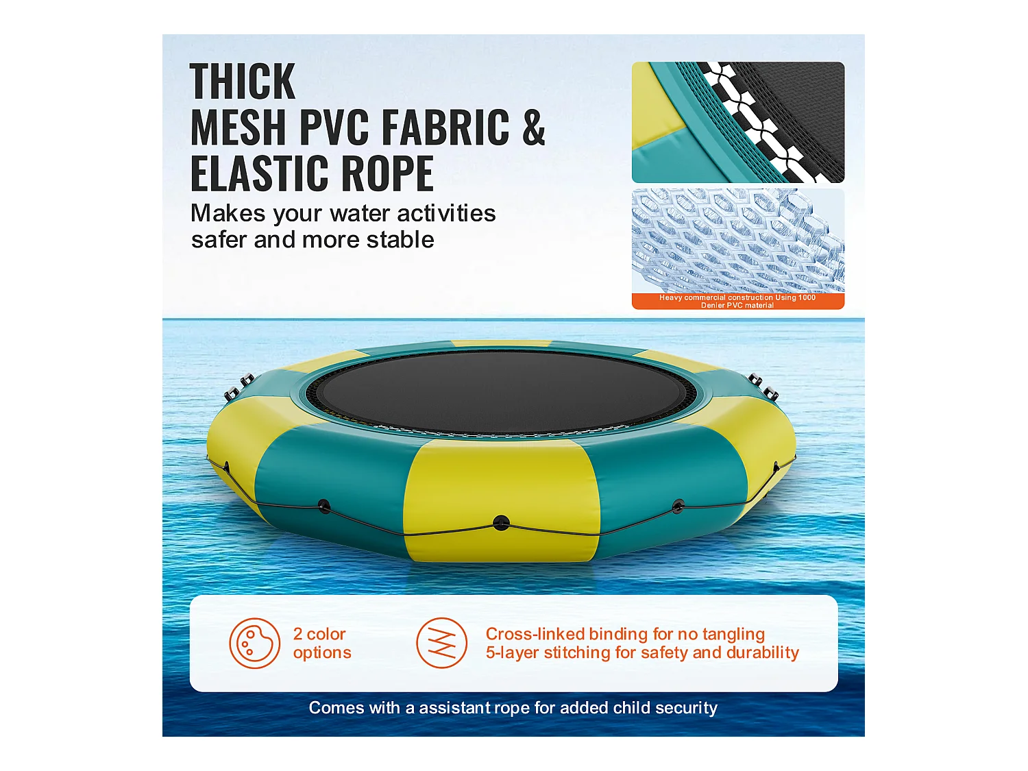 Trampoline Aquatique Gonflable SucceBuy, 415 cm, Plate-forme de Natation pour Piscine et Lac