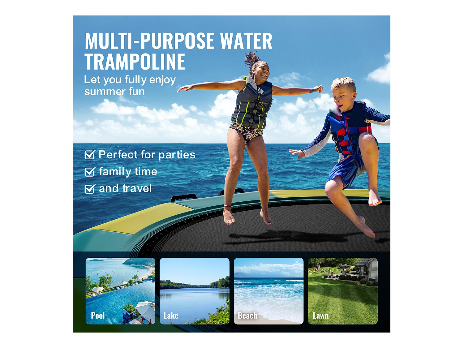 Trampoline Aquatique Gonflable SucceBuy, 415 cm, Plate-forme de Natation pour Piscine et Lac