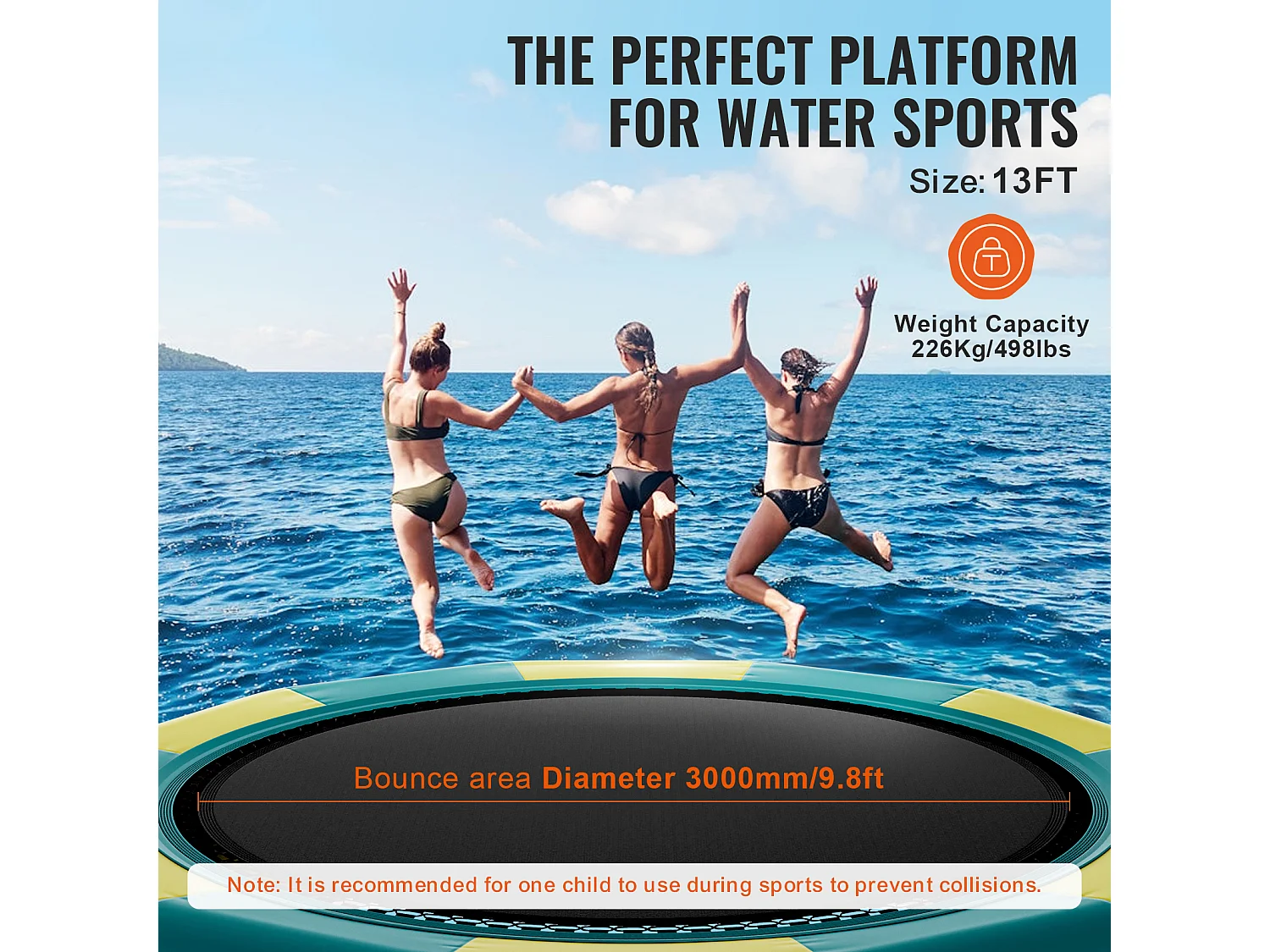 Trampoline Aquatique Gonflable SucceBuy, 415 cm, Plate-forme de Natation pour Piscine et Lac