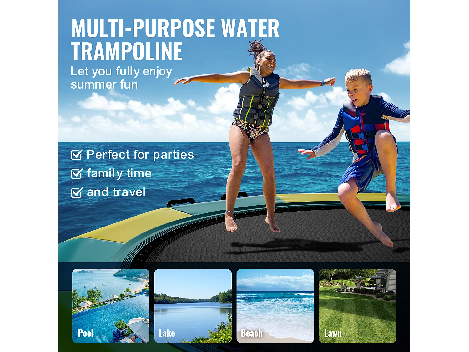 Trampoline Aquatique Gonflable SucceBuy, 415 cm, Plate-forme de Natation pour Piscine et Lac