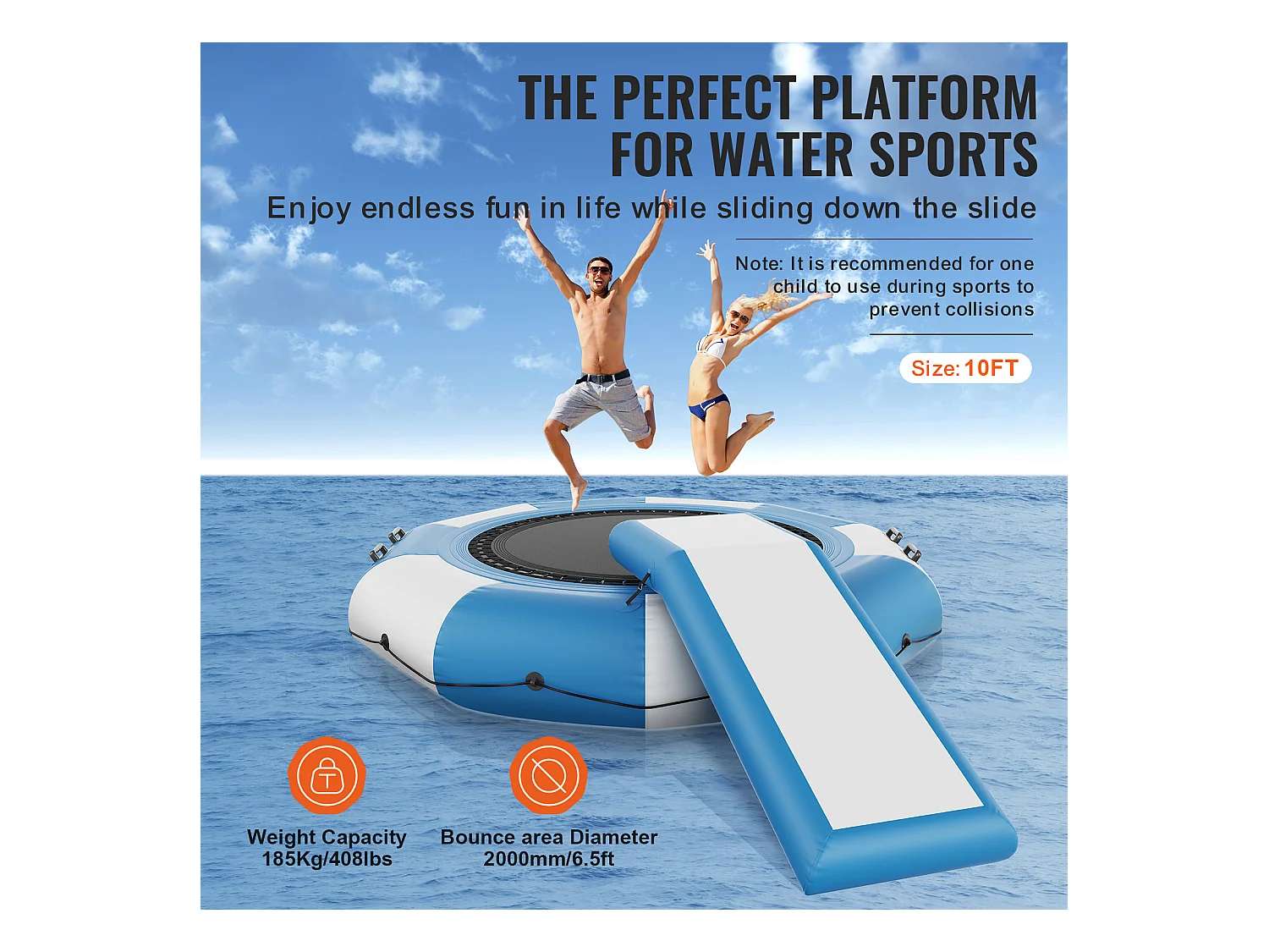 Trampoline Aquatique Gonflable SucceBuy, 310 cm, Plate-forme de Natation pour Piscine et Lac