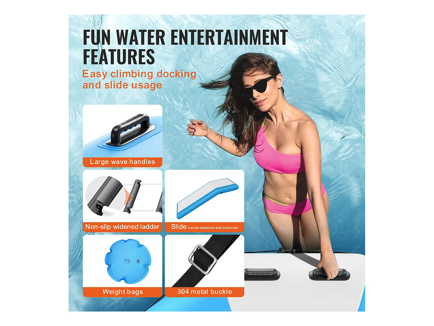 Trampoline Aquatique Gonflable SucceBuy, 310 cm, Plate-forme de Natation pour Piscine et Lac