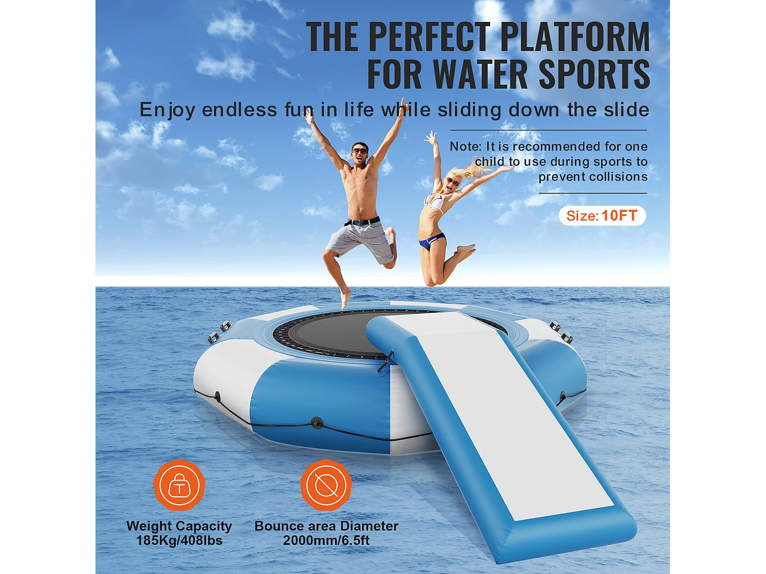 Nadmuchiwana Trampolina Wodna SucceBuy, 310 cm, Platforma Pływacka do Basenu i Jezior