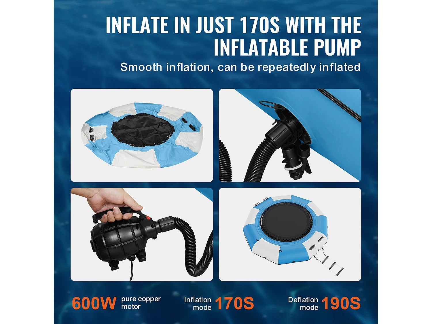 Nadmuchiwana Trampolina Wodna SucceBuy, 310 cm, Platforma Pływacka do Basenu i Jezior