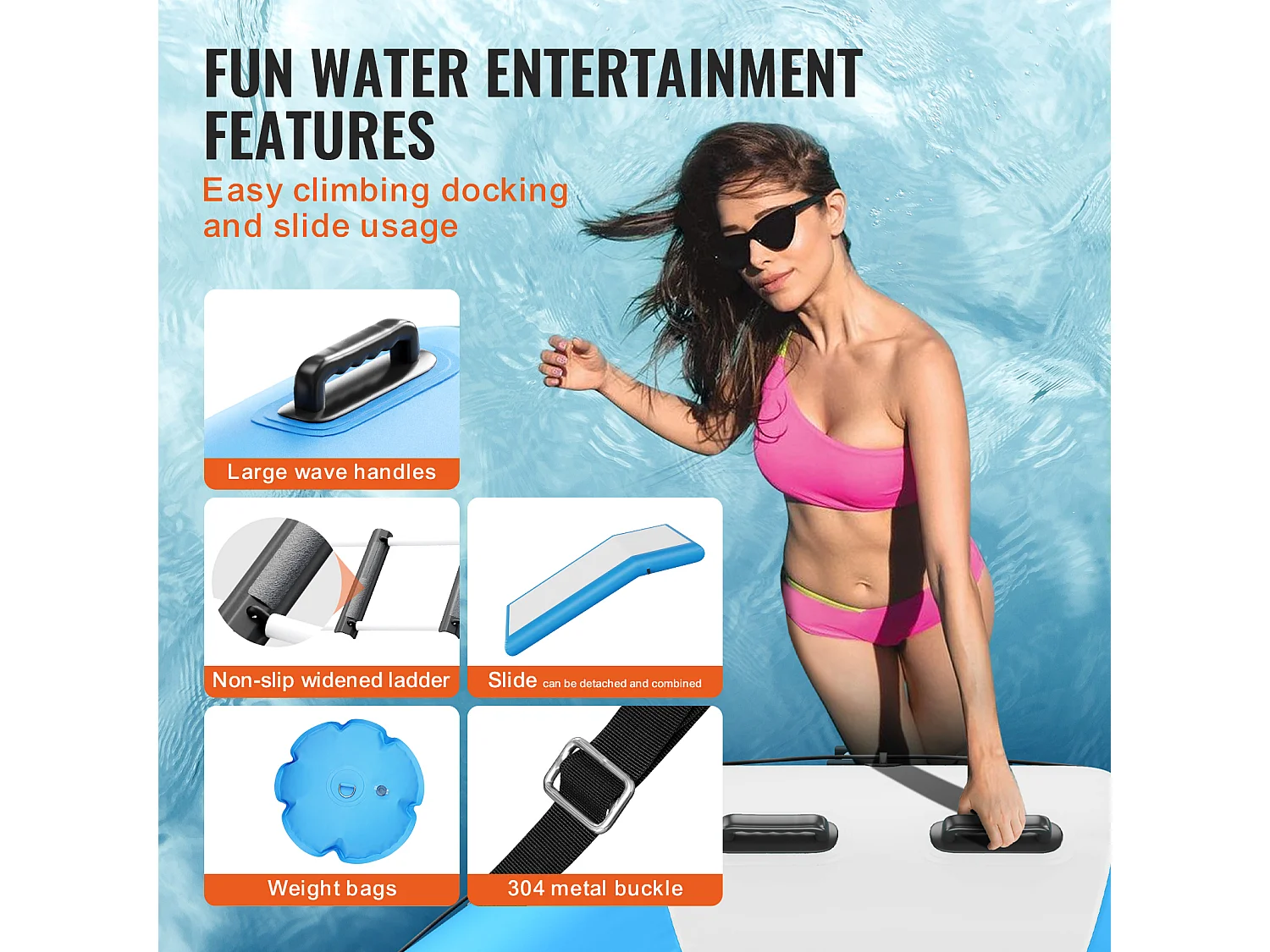 Nadmuchiwana Trampolina Wodna SucceBuy, 310 cm, Platforma Pływacka do Basenu i Jezior