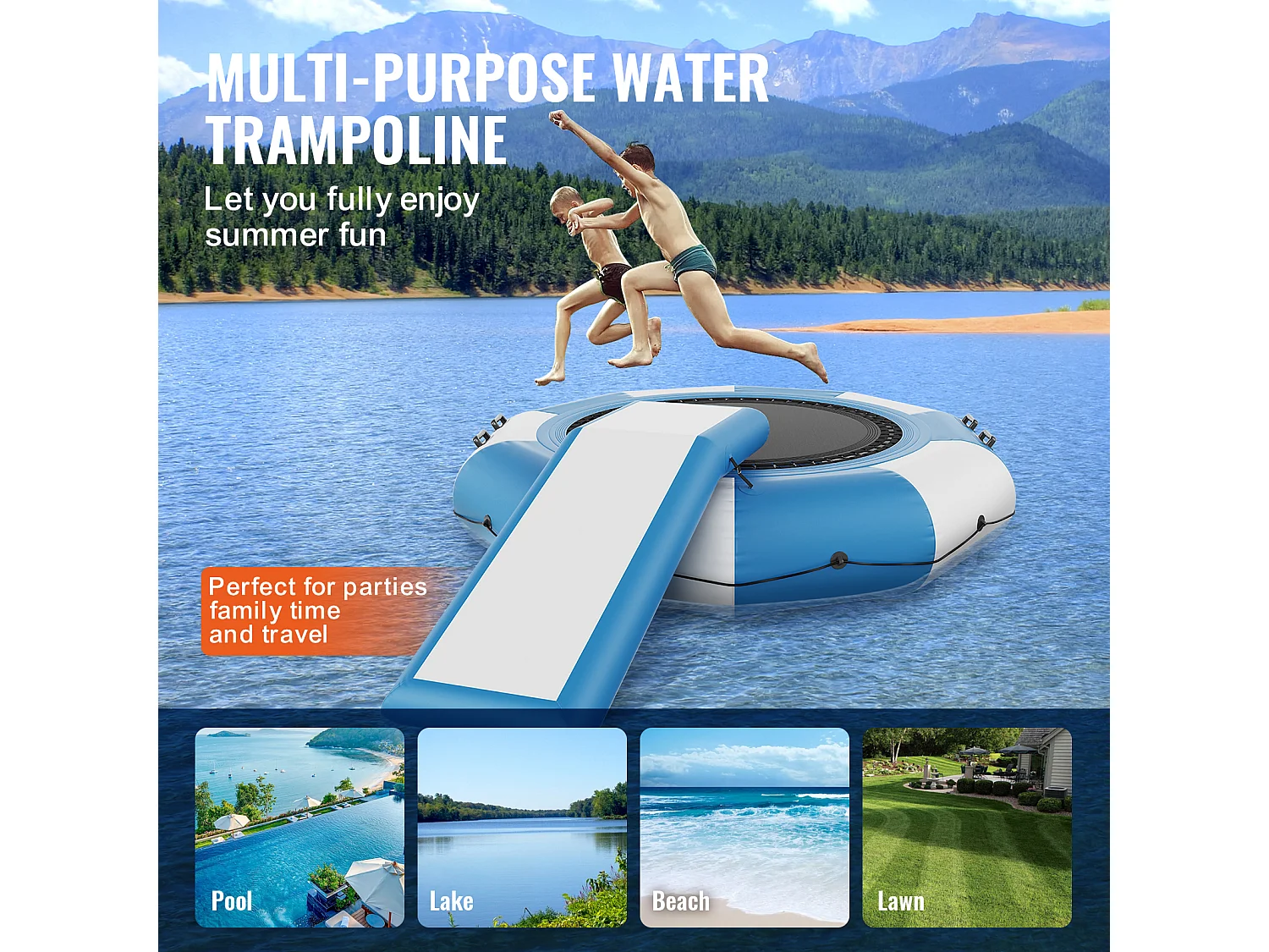 Nadmuchiwana Trampolina Wodna SucceBuy, 310 cm, Platforma Pływacka do Basenu i Jezior