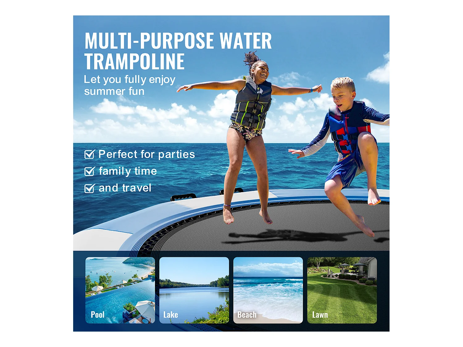 Trampoline Aquatique Gonflable SucceBuy, 415 cm, Plate-forme de Natation pour Piscine et Lac