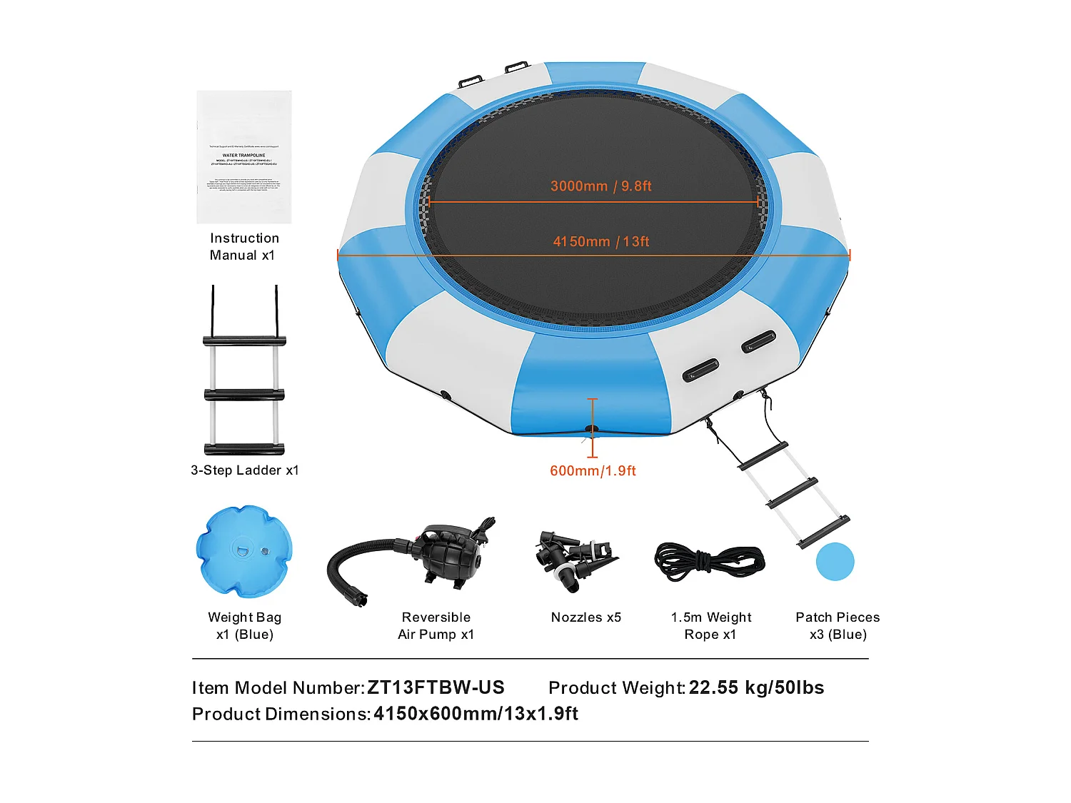 Trampoline Aquatique Gonflable SucceBuy, 415 cm, Plate-forme de Natation pour Piscine et Lac