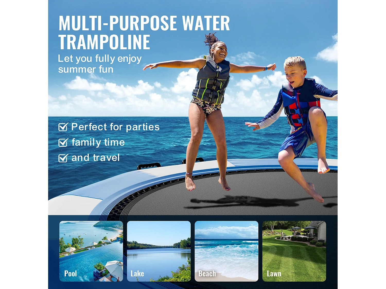 Trampoline Aquatique Gonflable SucceBuy, 415 cm, Plate-forme de Natation pour Piscine et Lac