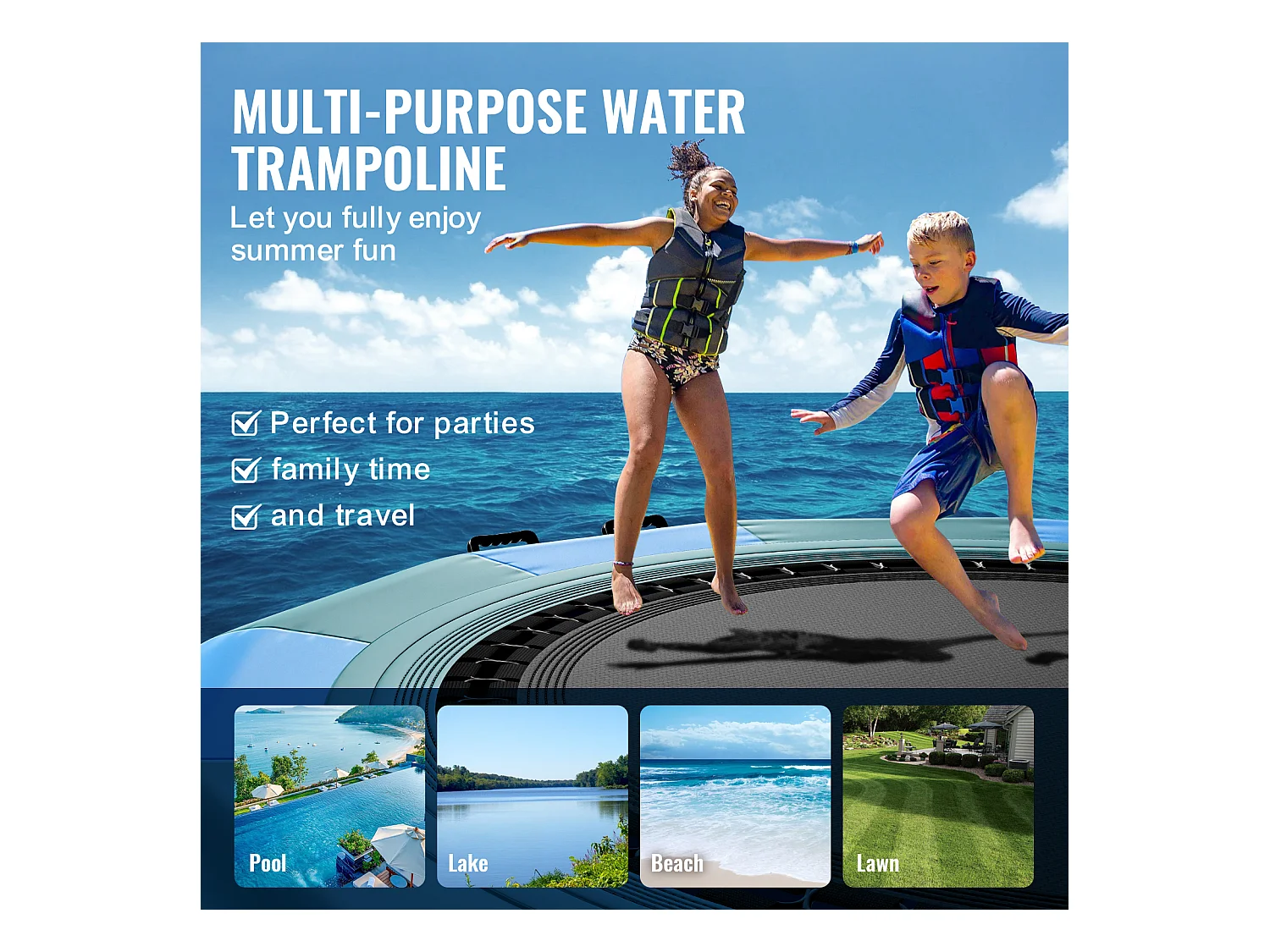 Trampoline Aquatique Gonflable SucceBuy, 367 cm, Plate-forme de Natation pour Piscine et Lac