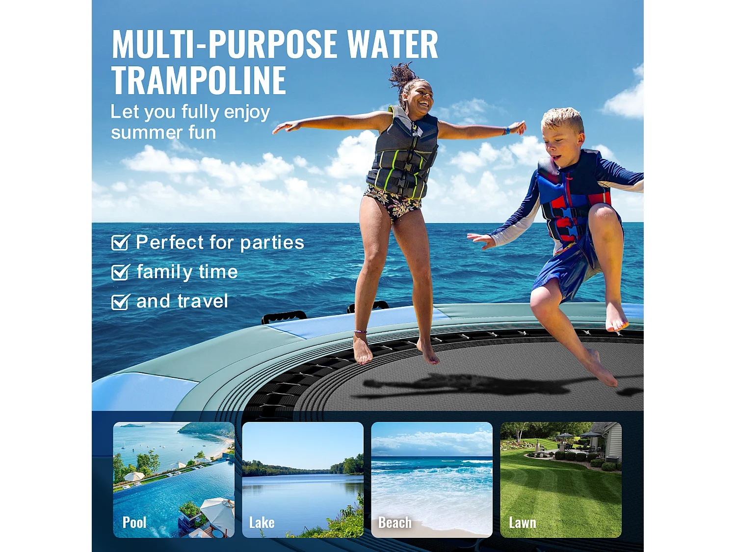 Trampoline Aquatique Gonflable SucceBuy, 367 cm, Plate-forme de Natation pour Piscine et Lac